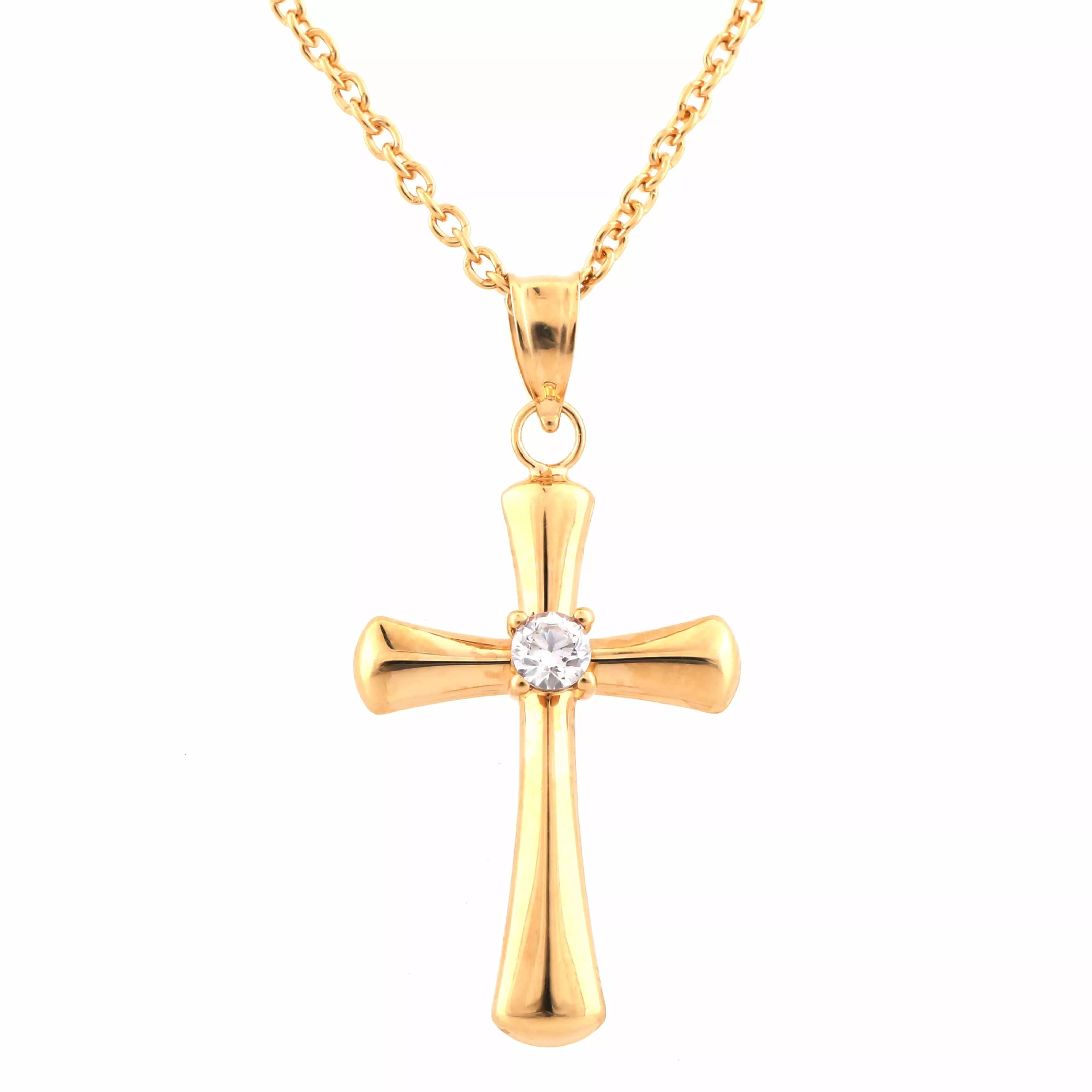 0.10 Carat Lab Grown Diamond Cross Pendant Necklace In Yellow Gold Plated Silver