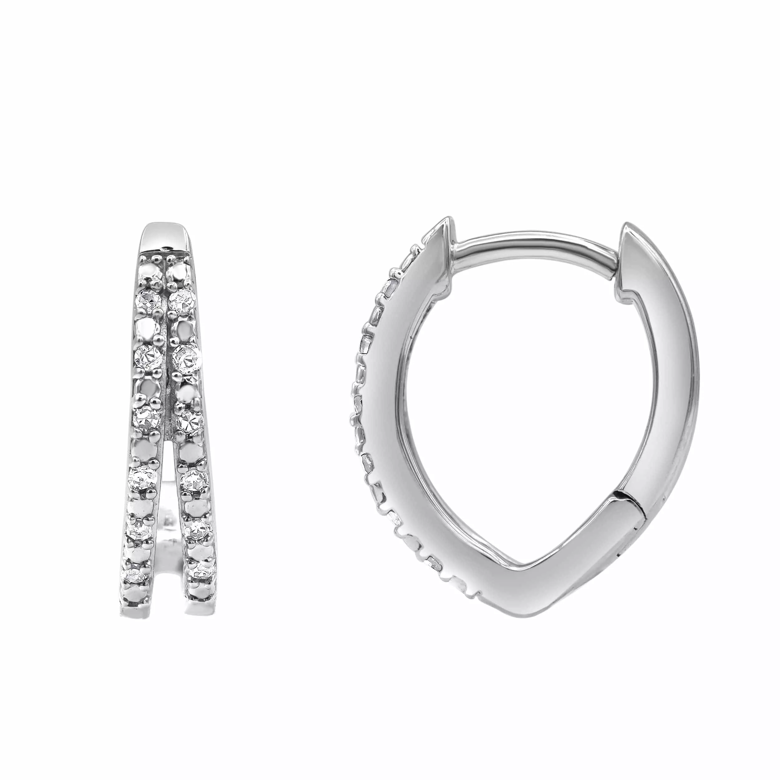 0.10 Carat Lab Grown Double Row Diamond Huggie Hoop Earrings