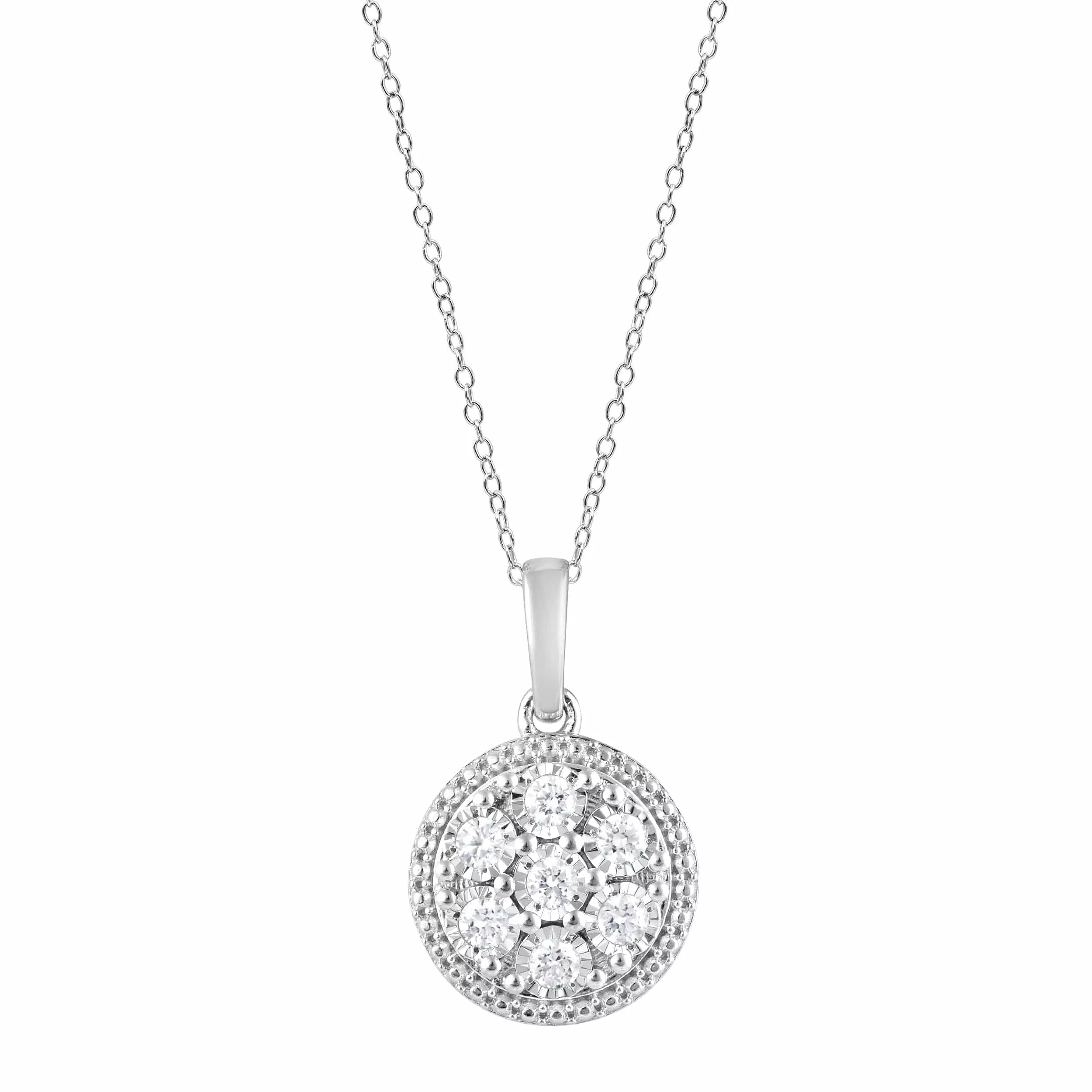 0.25 Carat Lab Grown Round Cluster Diamond Pendant Necklace In Sterling Silver