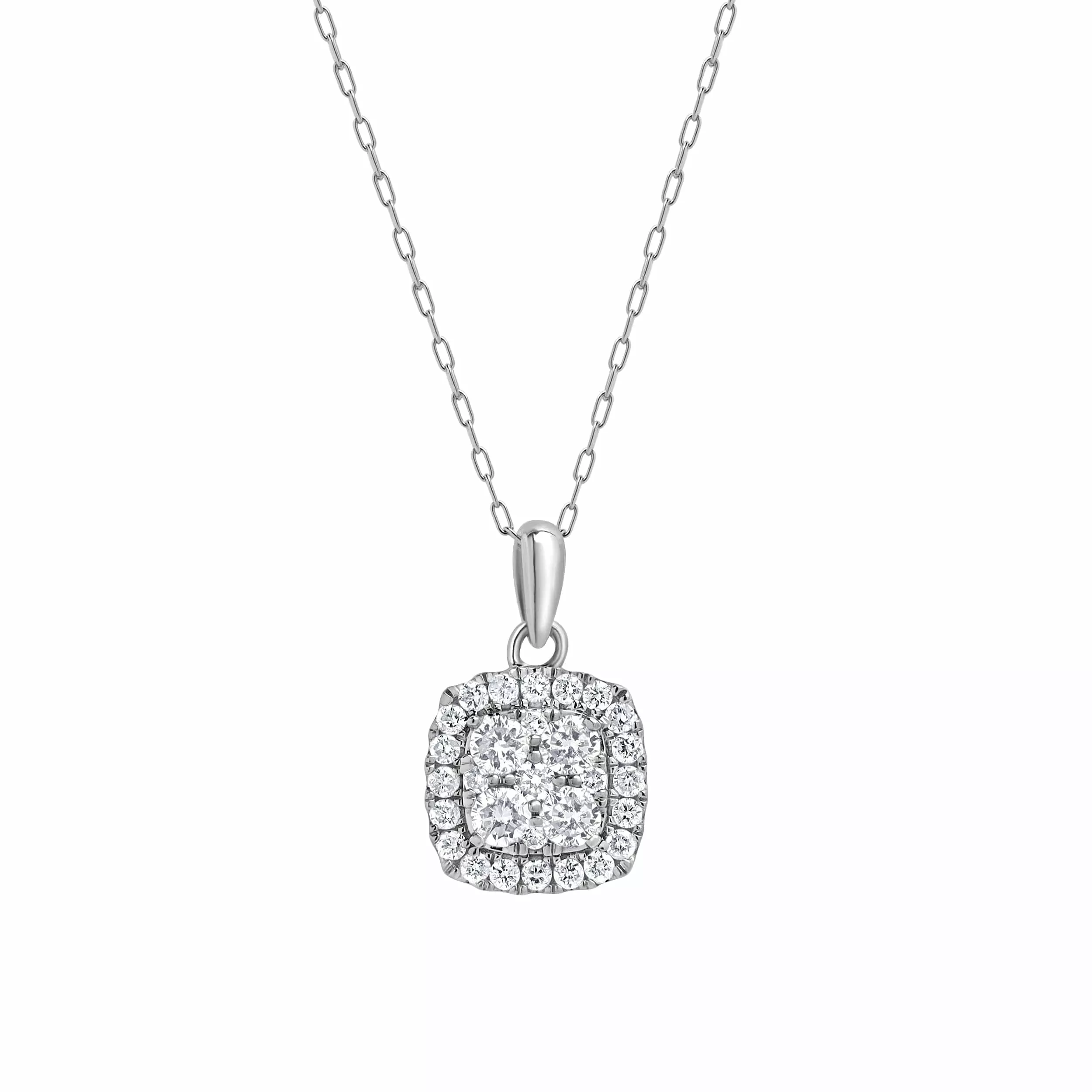 0.50 Carat Lab Grown Round Halo Diamond Pendant Necklace In Sterling Silver