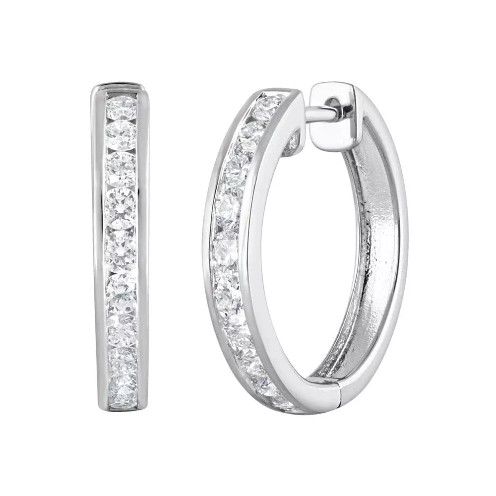 0.50 Carat Lab Grown Single Row Diamond Sterling Silver Hoop Earrings