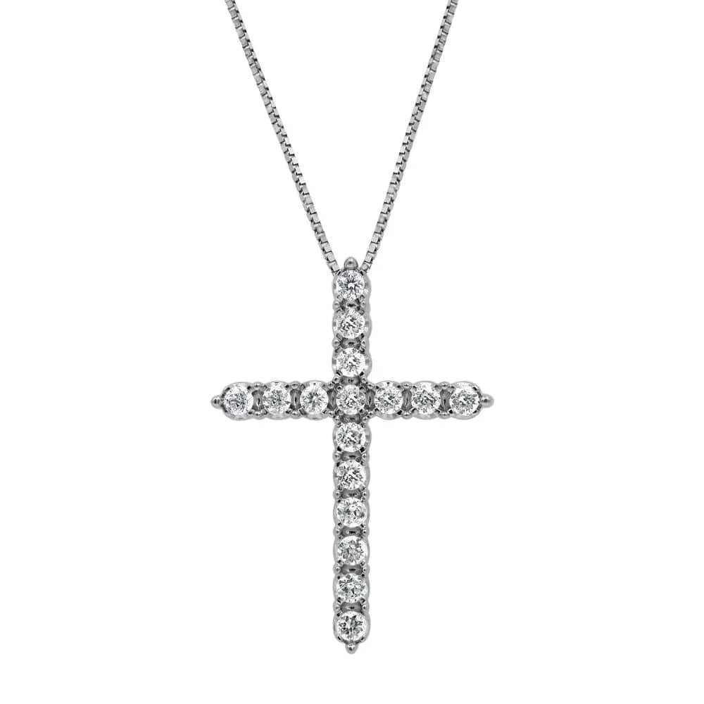 0.50 Carat Sterling Silver Lab Grown Diamond Cross Pendant Necklace
