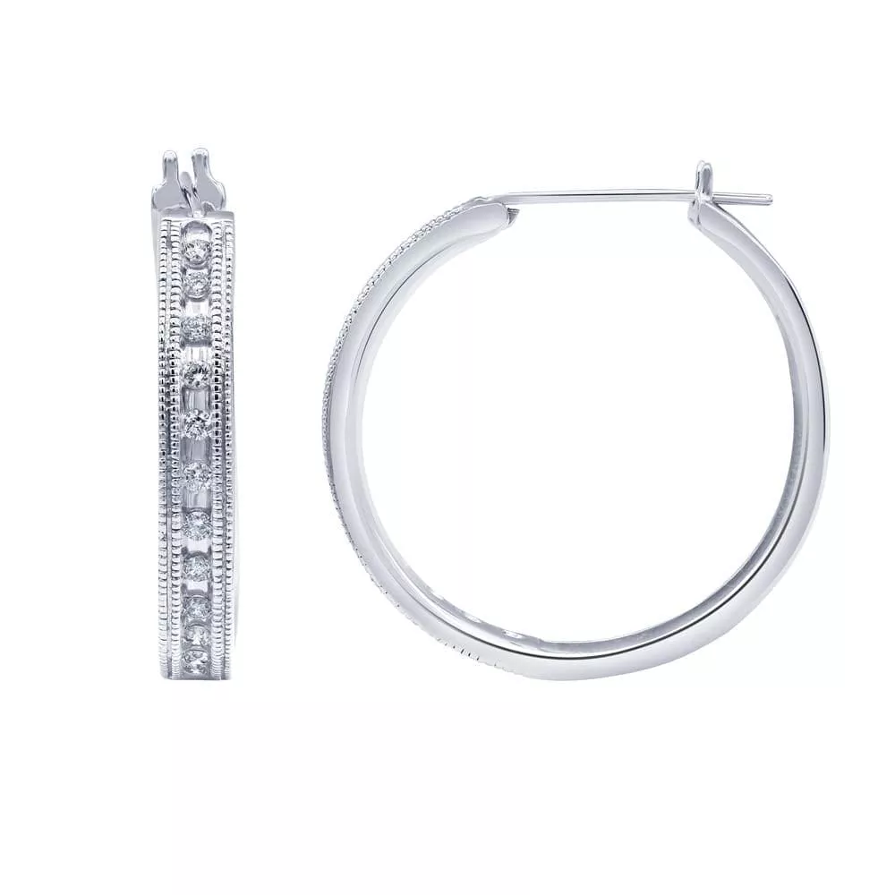 0.50 Carat Sterling Silver Lab Grown Single Row Diamond Hoop Earrings