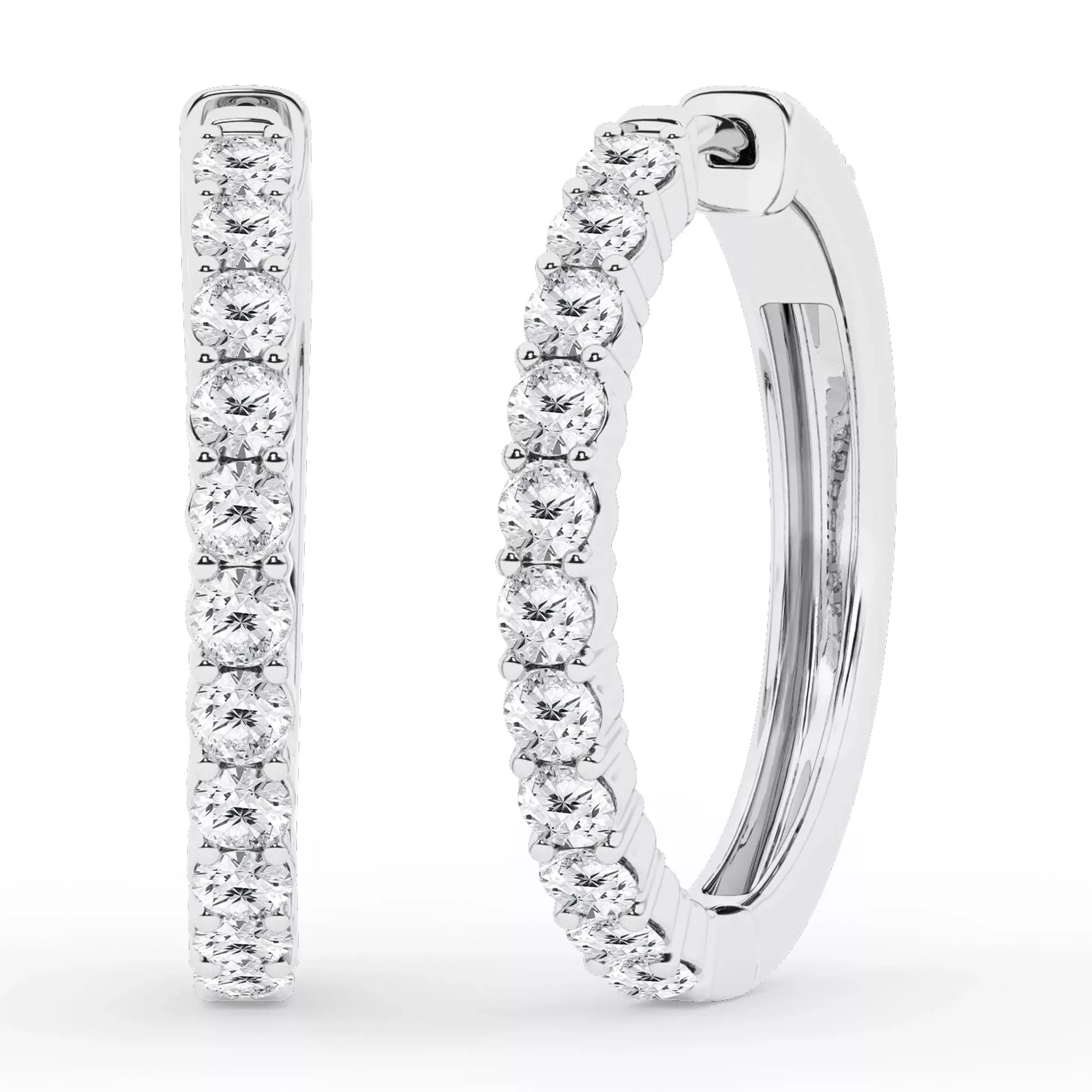 0.50 To 2 Carat Round Lab Grown Diamond Single Row Hoop Earrings In Sterling Silver
