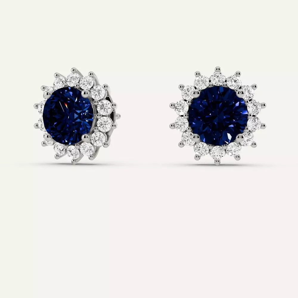 1 Carat Lab Grown Blue Sapphire Diamond Stud Earrings