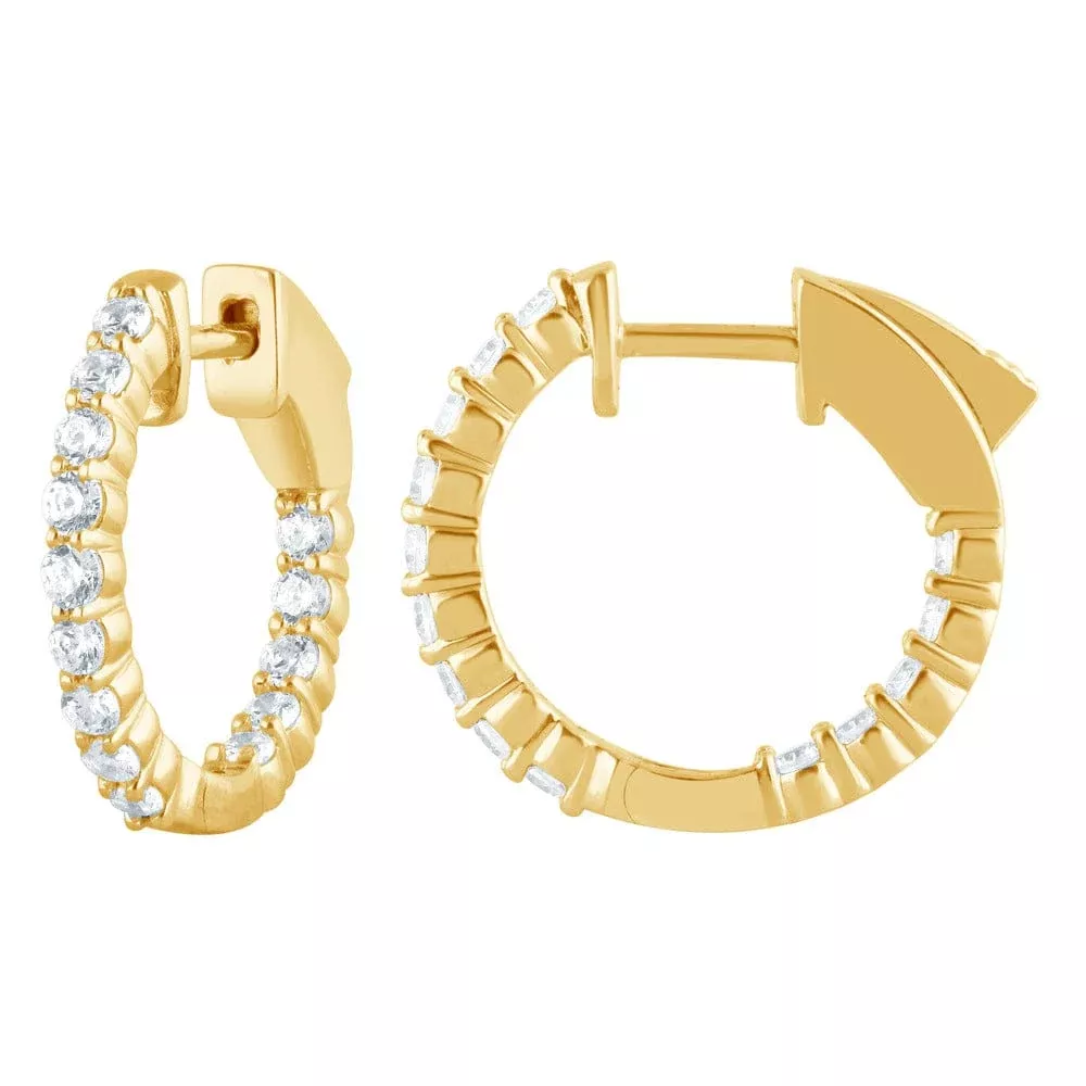 1 Carat Lab Grown Inside Out Diamond Hoop Earrings In Yellow Gold Plated Sterling Silver