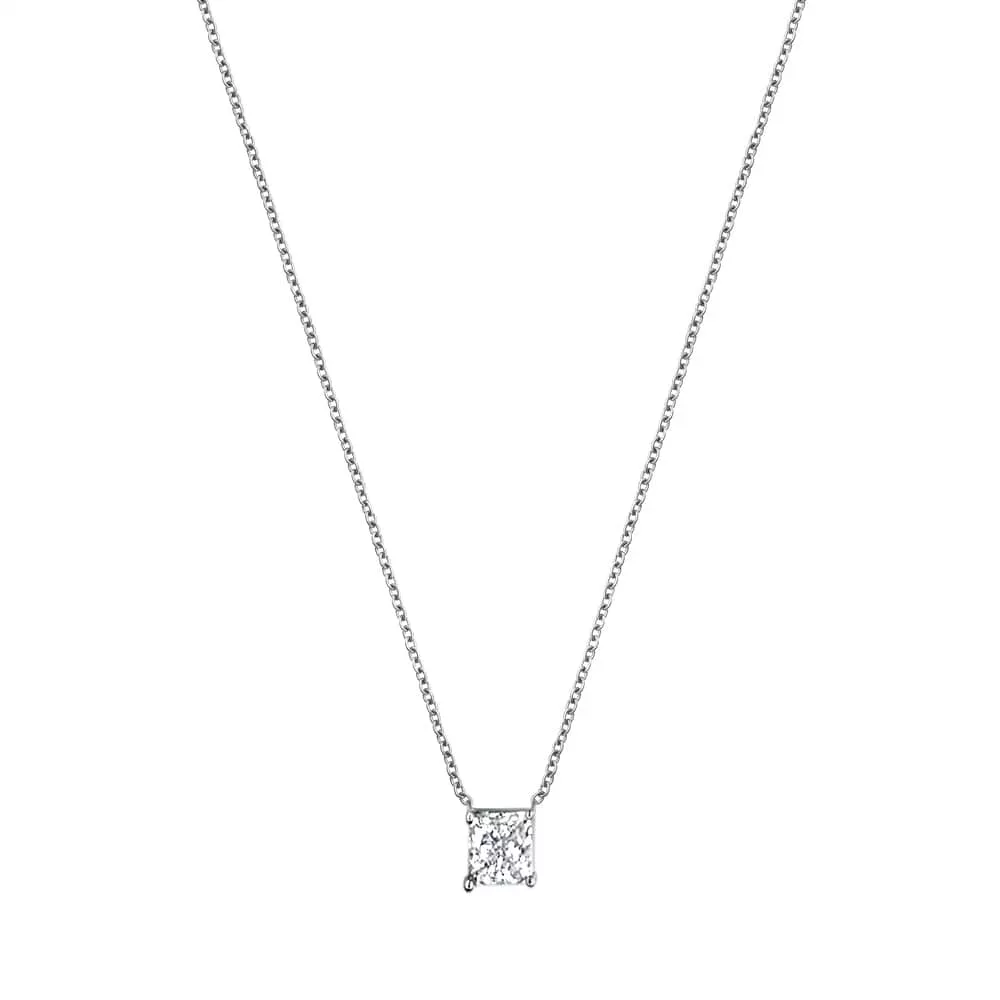 1 Carat Lab Grown Princess Diamond Pendant Necklace In Sterling Silver