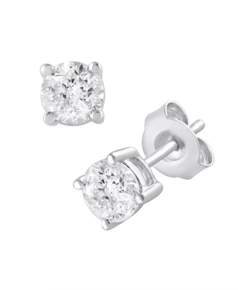 1 Carat Lab Grown Sterling Silver And Yellow Gold Plated Silver Diamond Stud Earrings