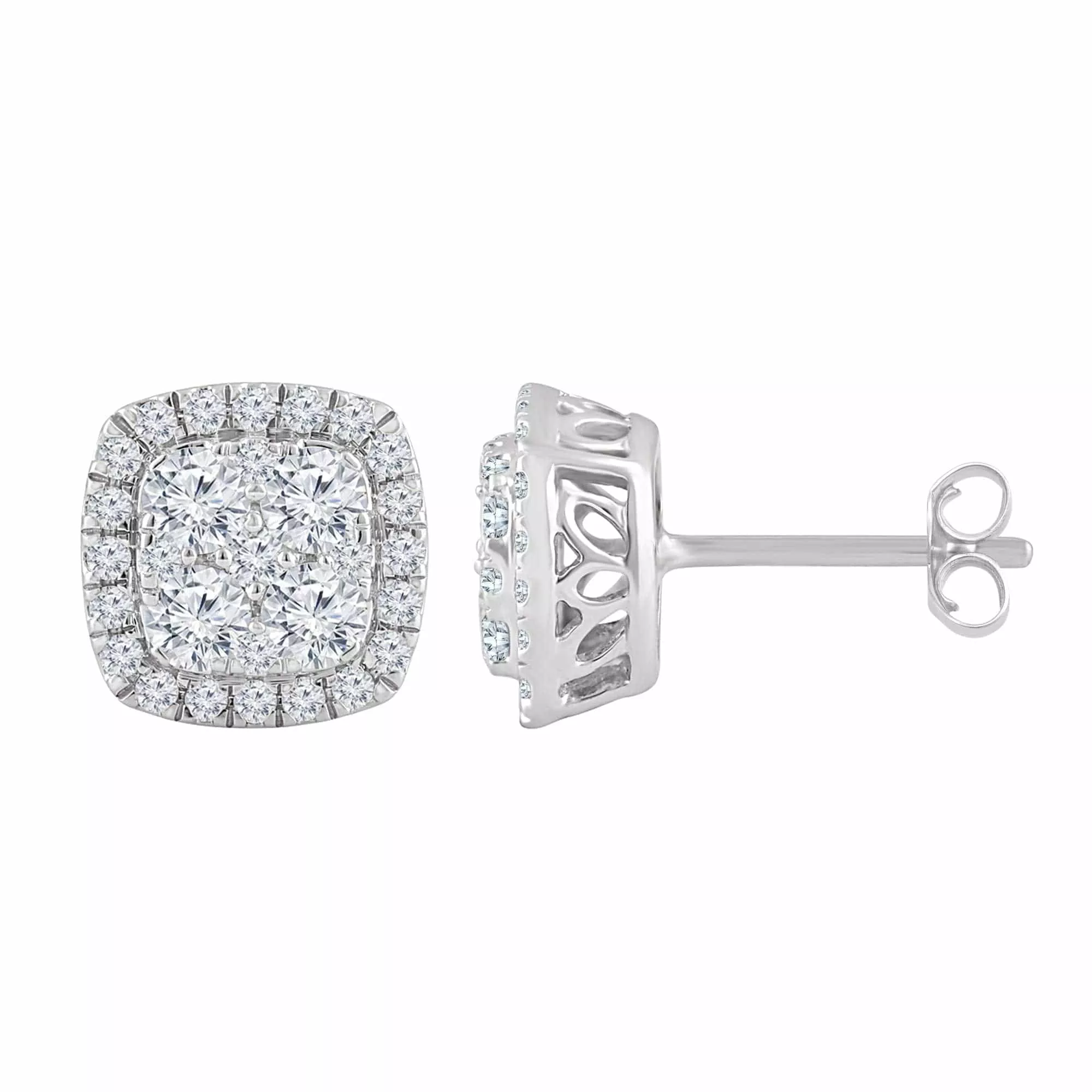 1 Carat Round Cut Lab Grown Diamond Halo Cluster Stud Earrings