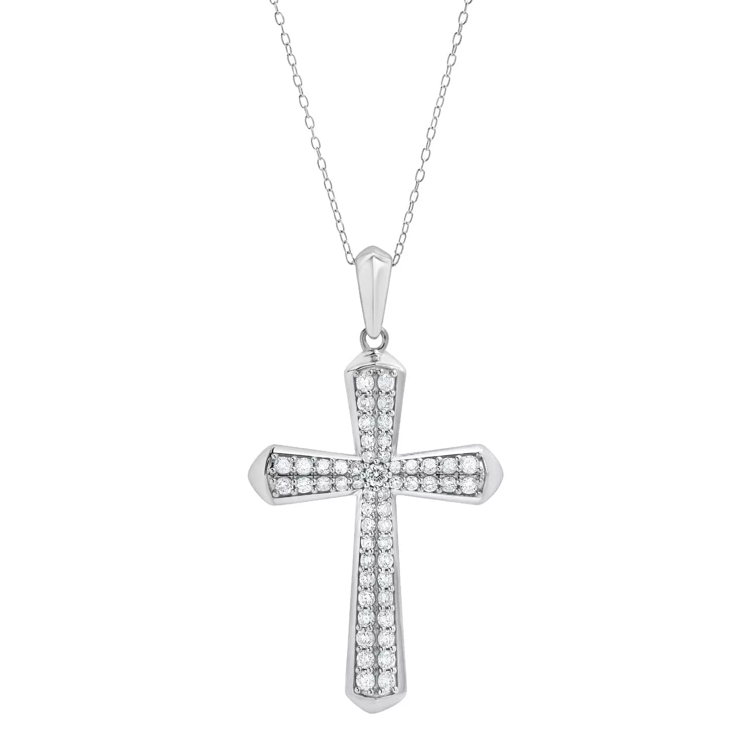 1 Carat Sterling Silver Lab Grown Cross Diamond Pendant Necklace