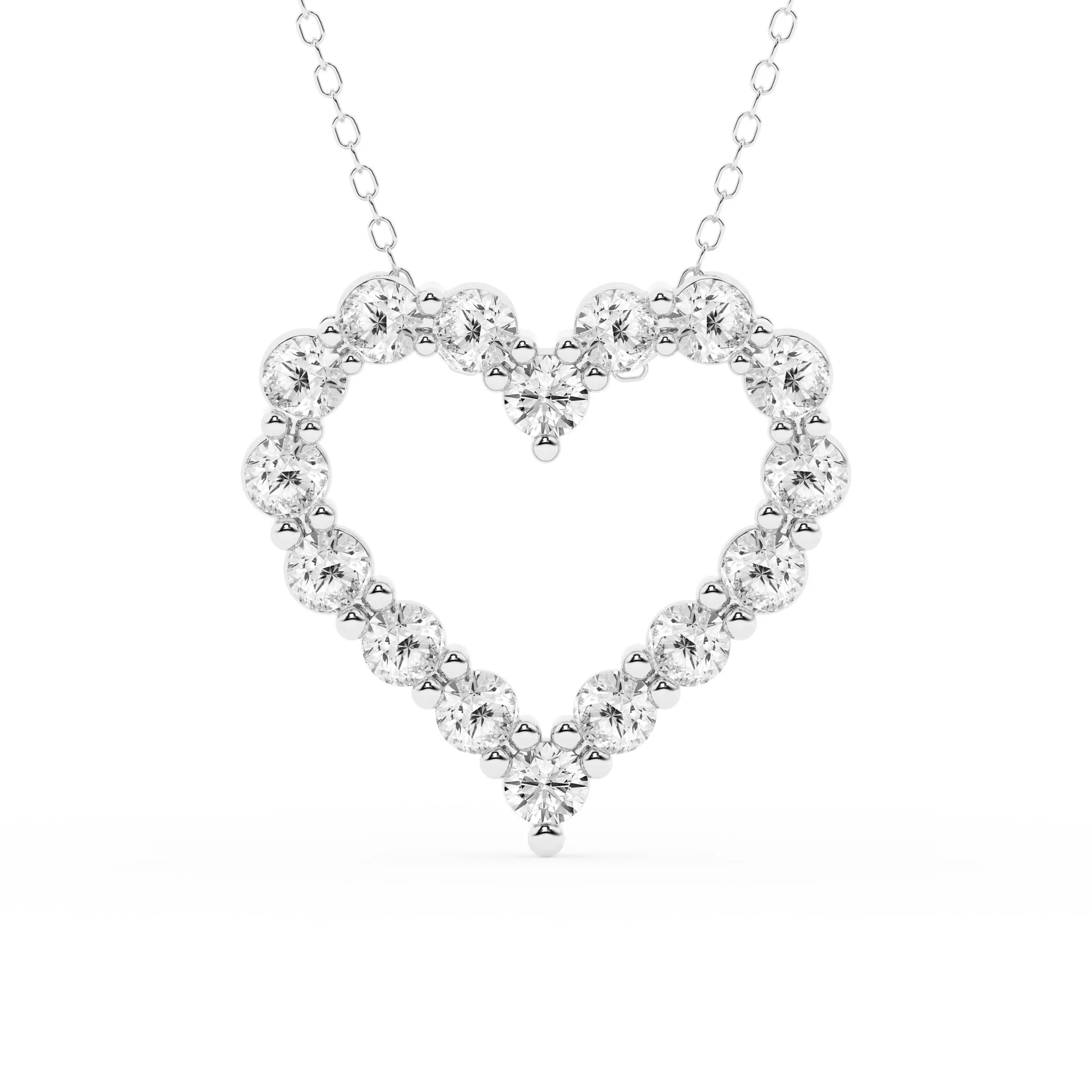 2 Carat Round Lab Grown Diamond Heart Pendant Necklace In Sterling Silver
