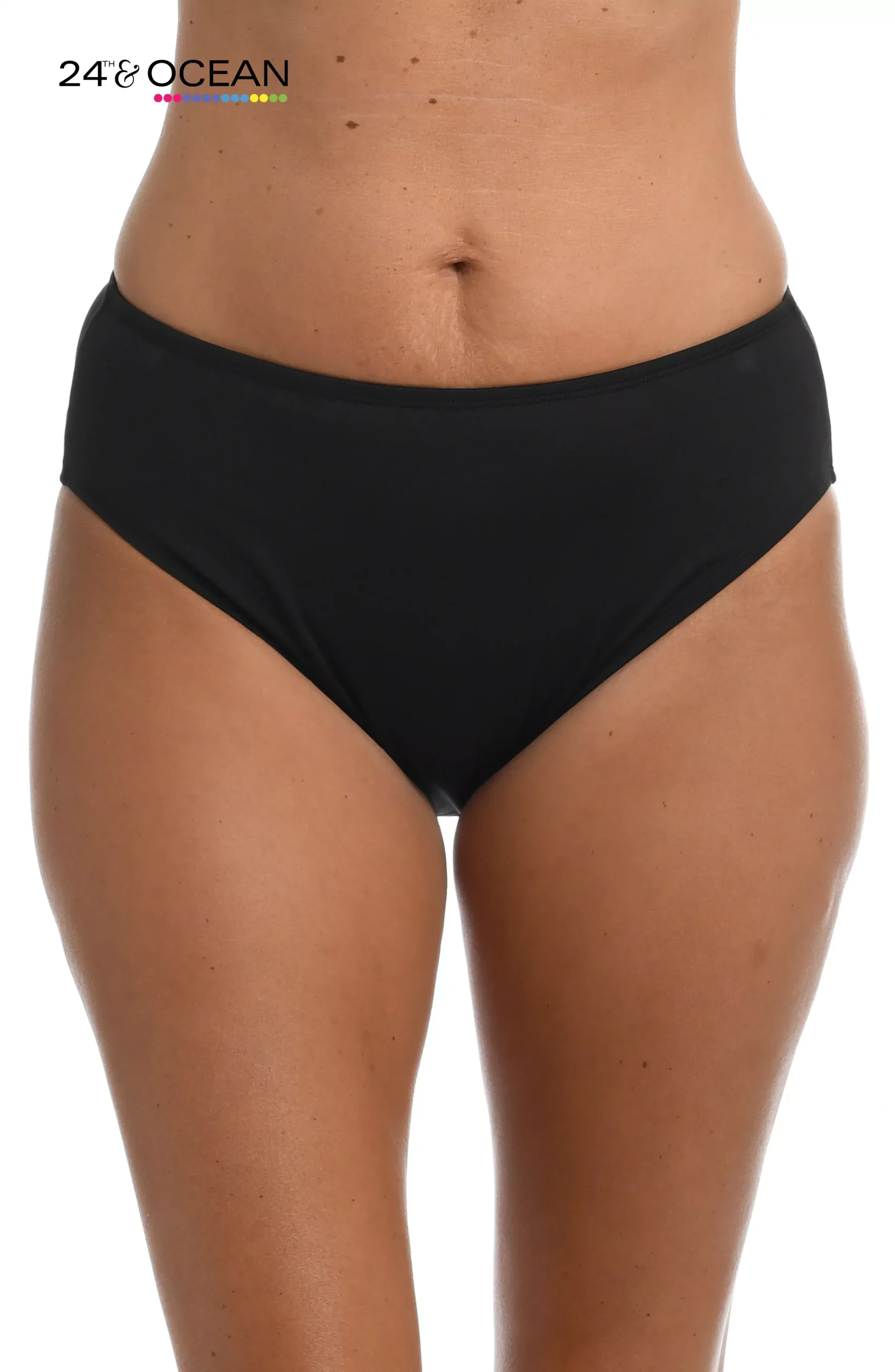 24th & Ocean Solid Mid Waist Hipster Bikini Swimsuit Bottom