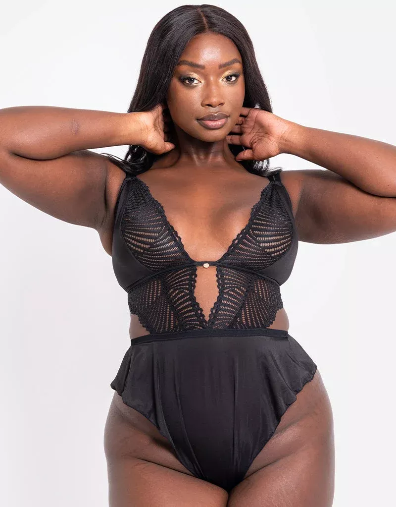 After Hours Stretch Lace Teddy Black