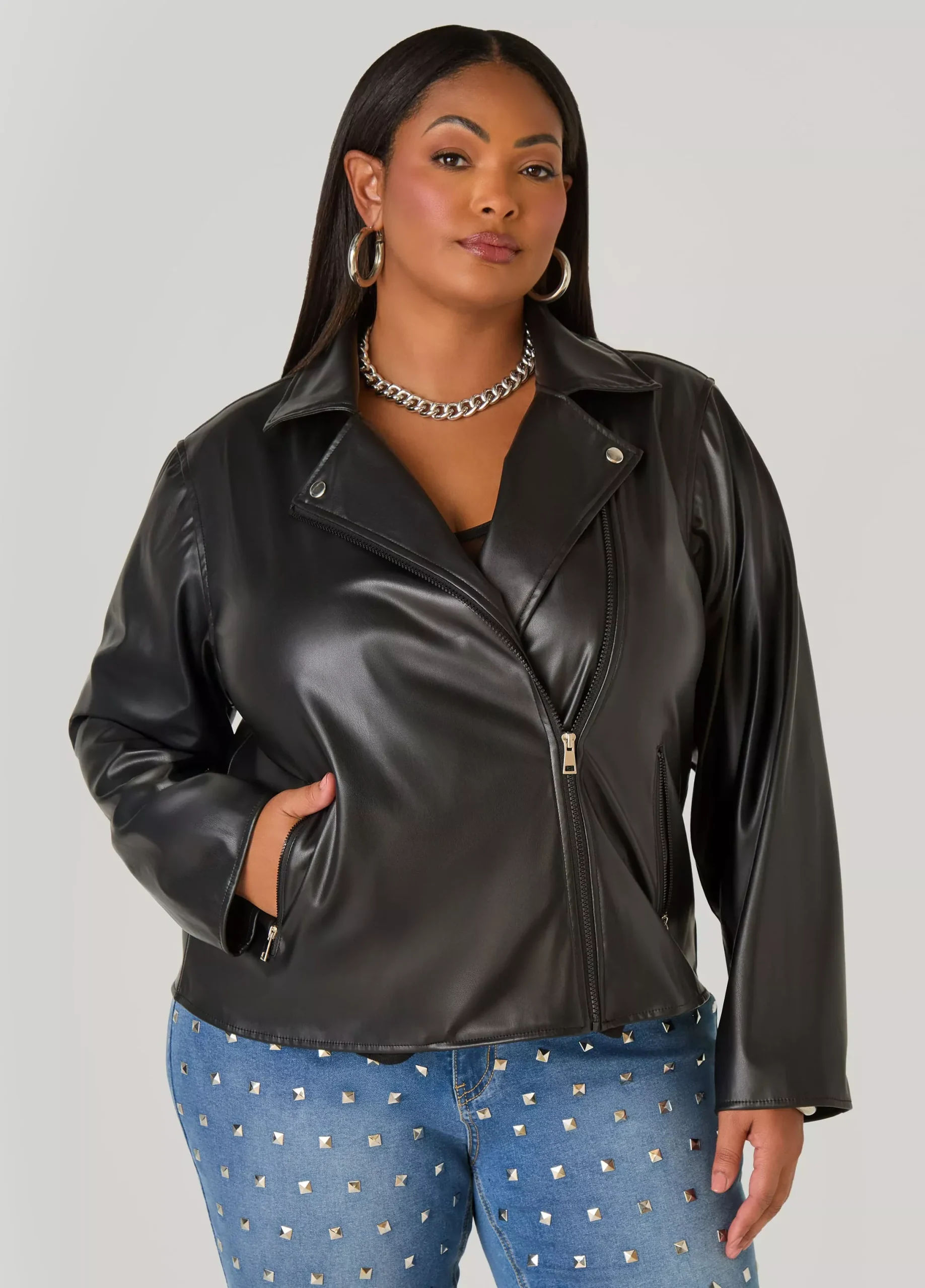 Asymmetric Zip Front Moto Jacket