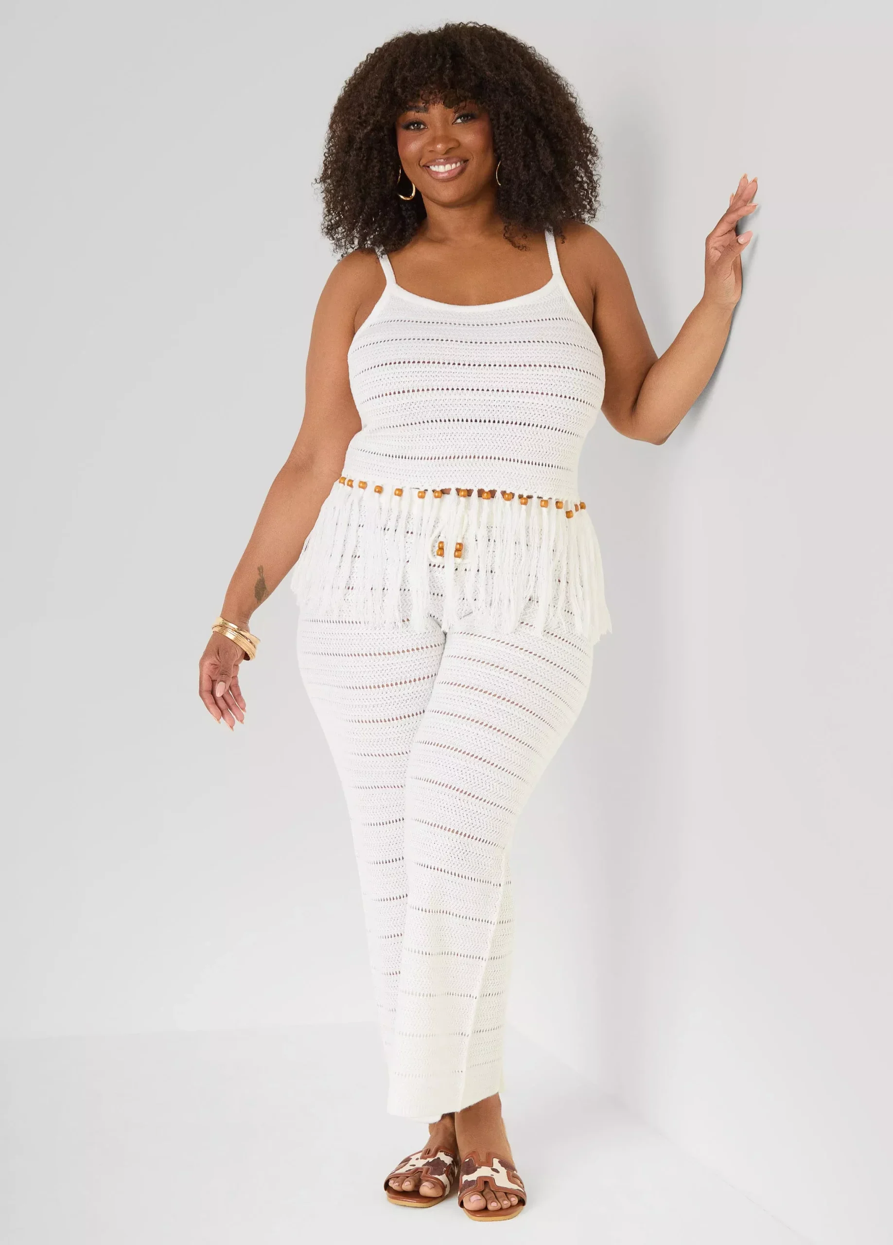 Beaded Fringe Crochet Coverup Set