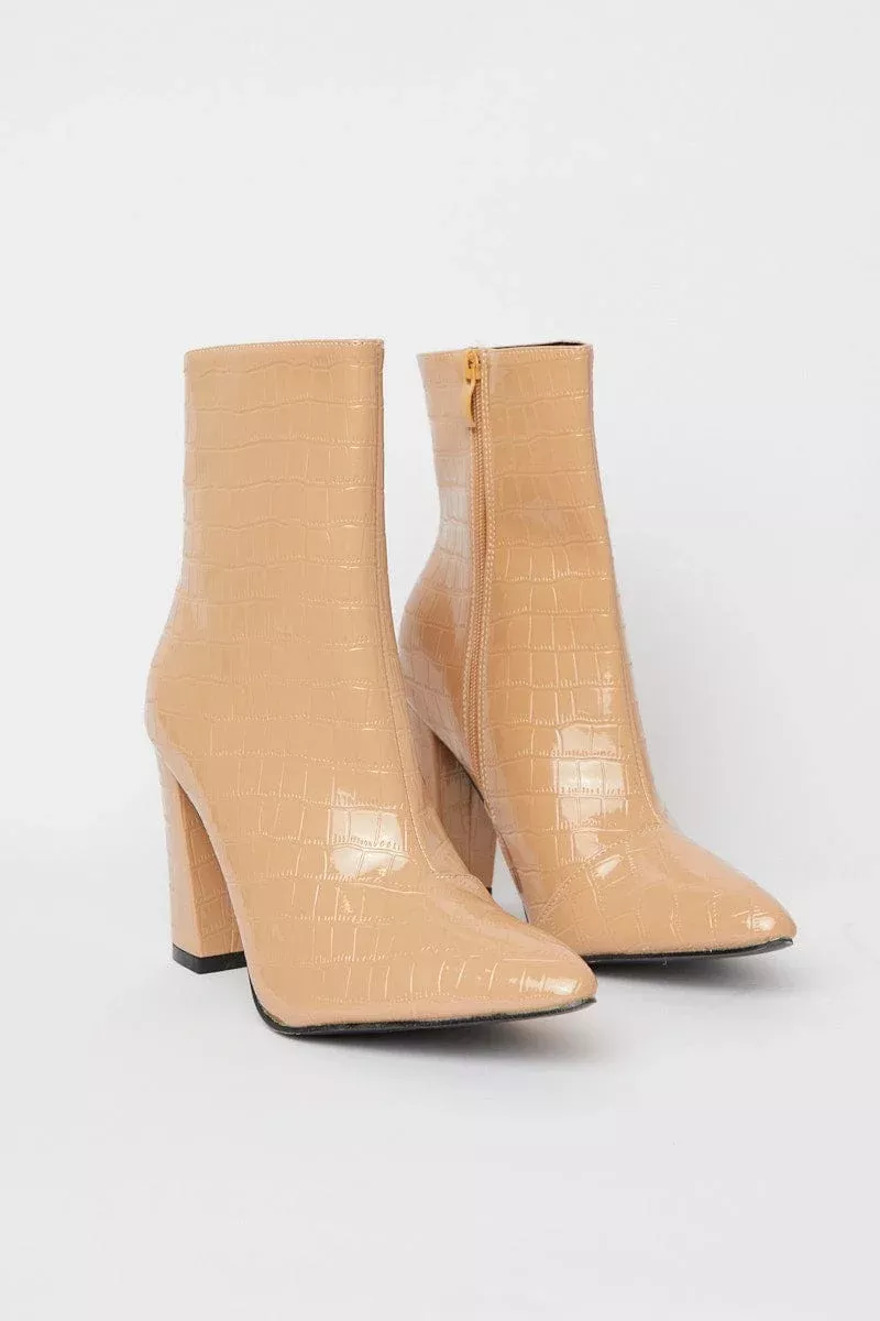 Beige Ankle Boots In Croc
