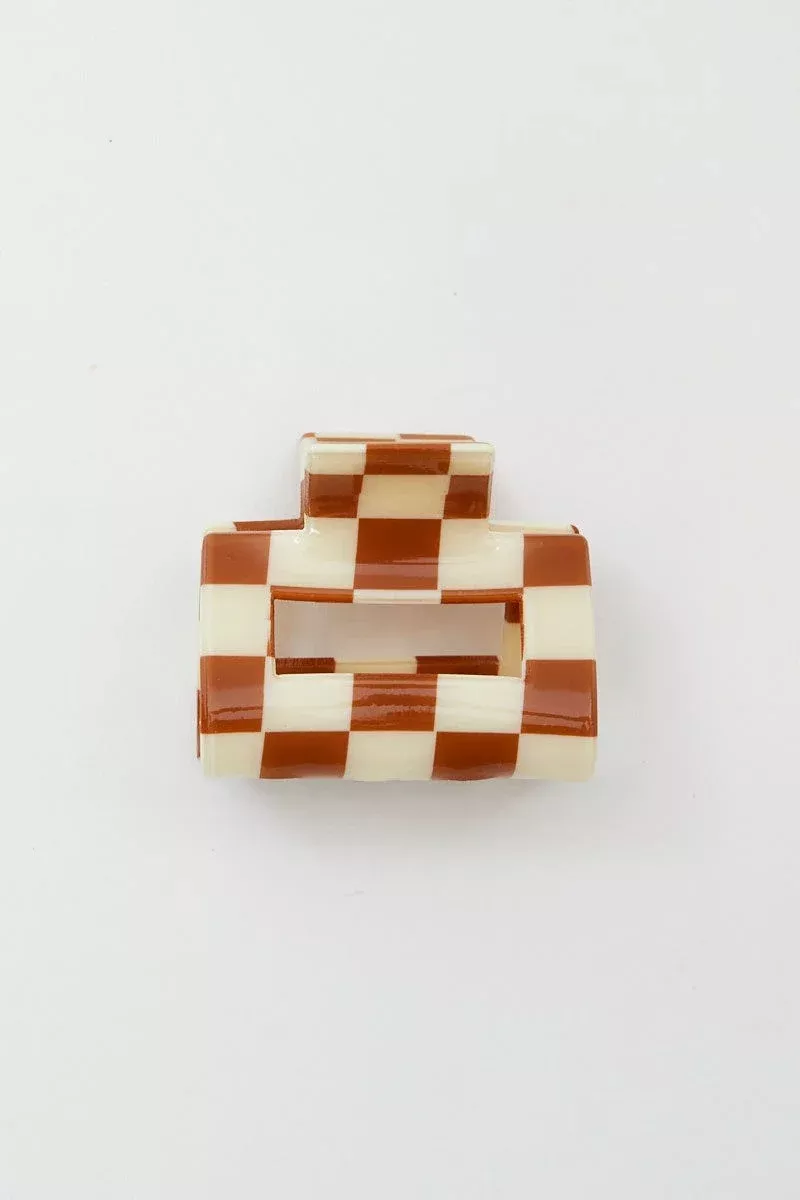 Beige Check Print Hair Claw