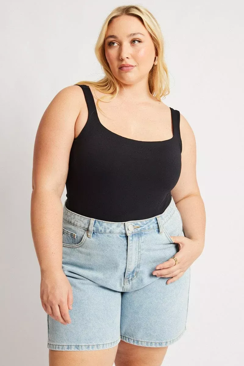 Black Bodysuit Sleeveless Square Neck Supersoft