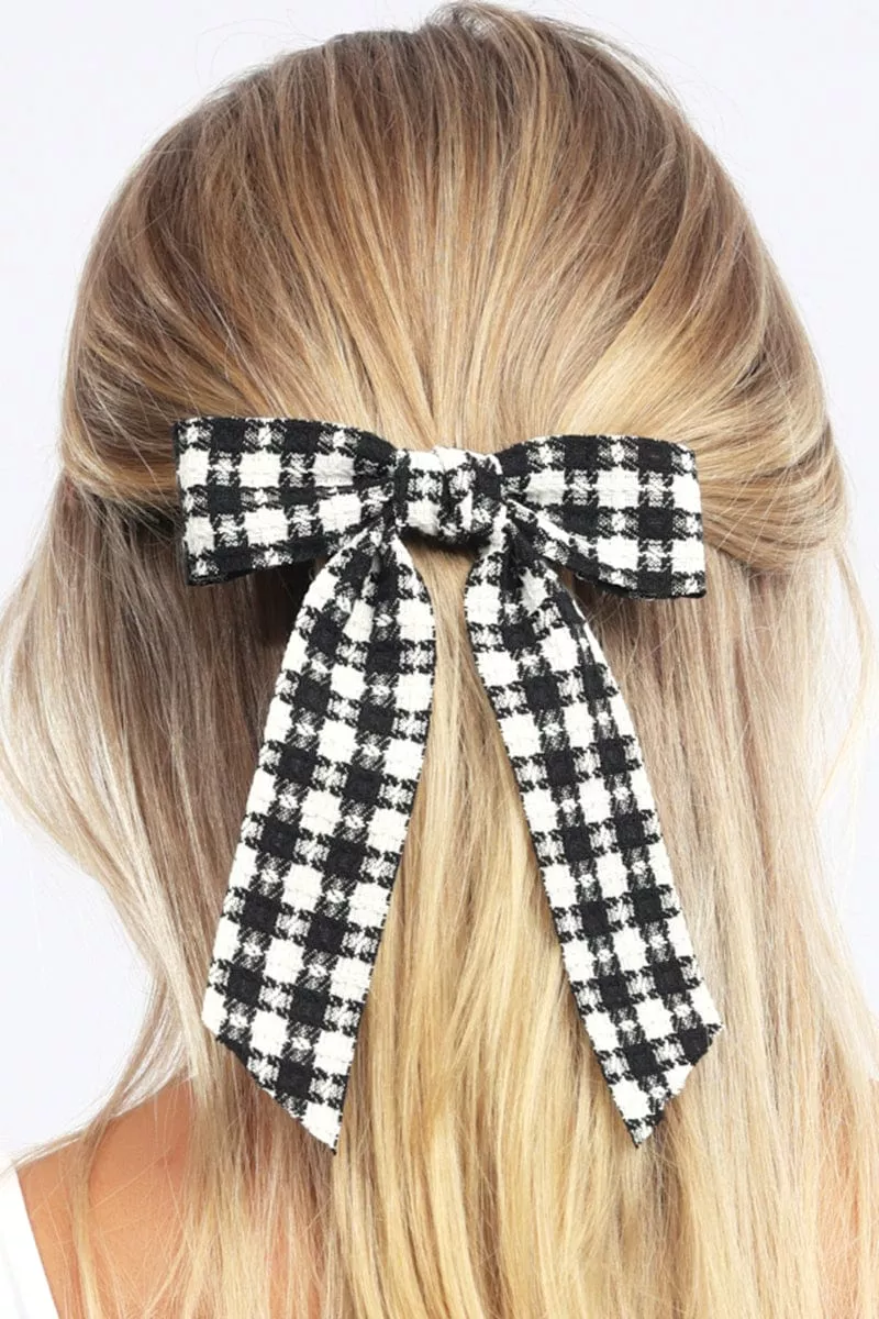 Black Check Bow Hair Clip