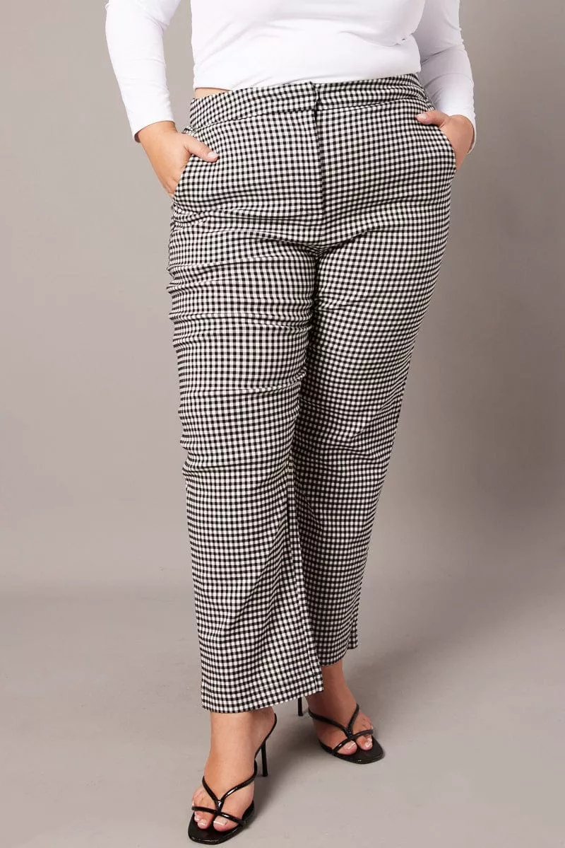 Black Check Slim Pants High Rise