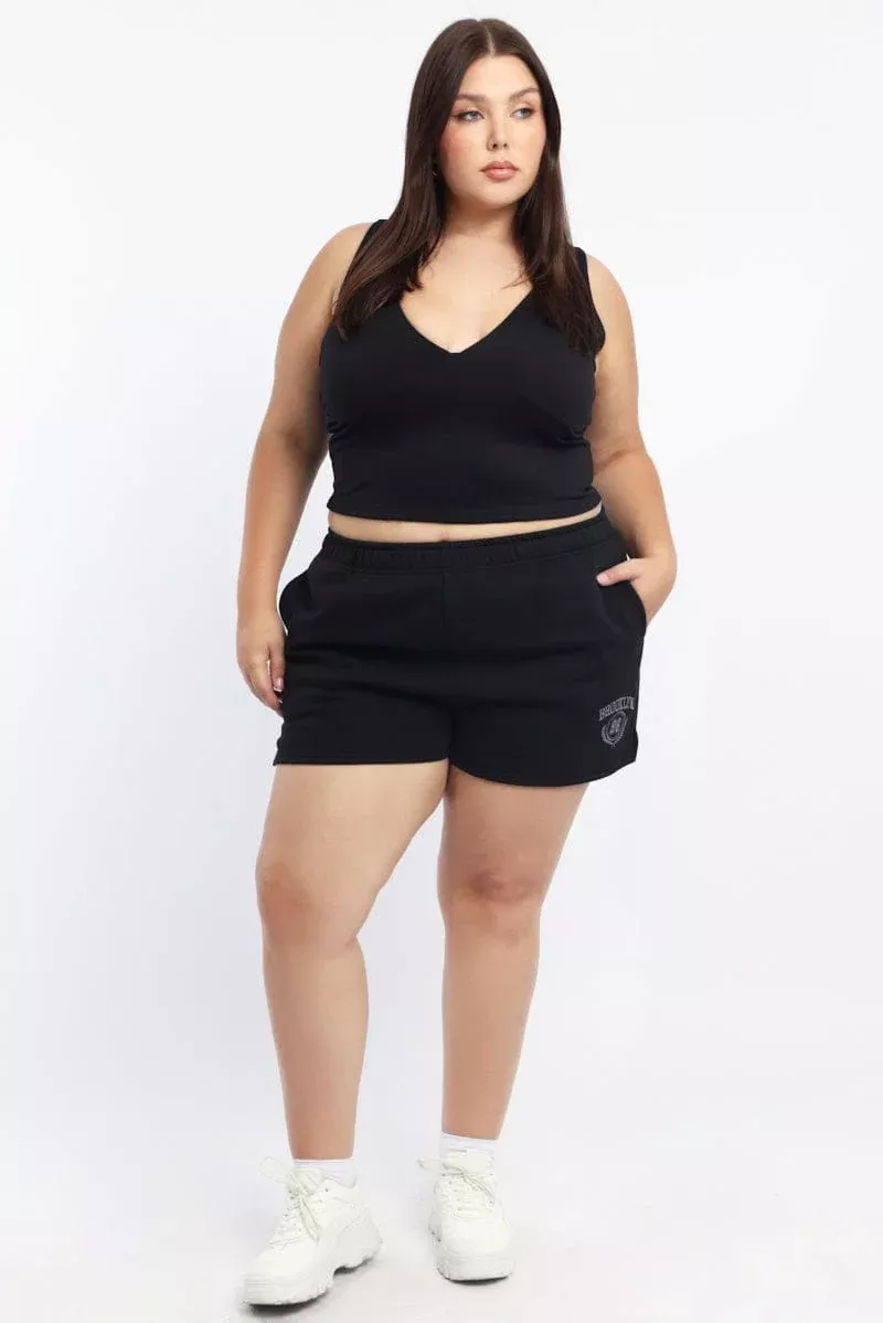 Black Elastic Waist Track Shorts
