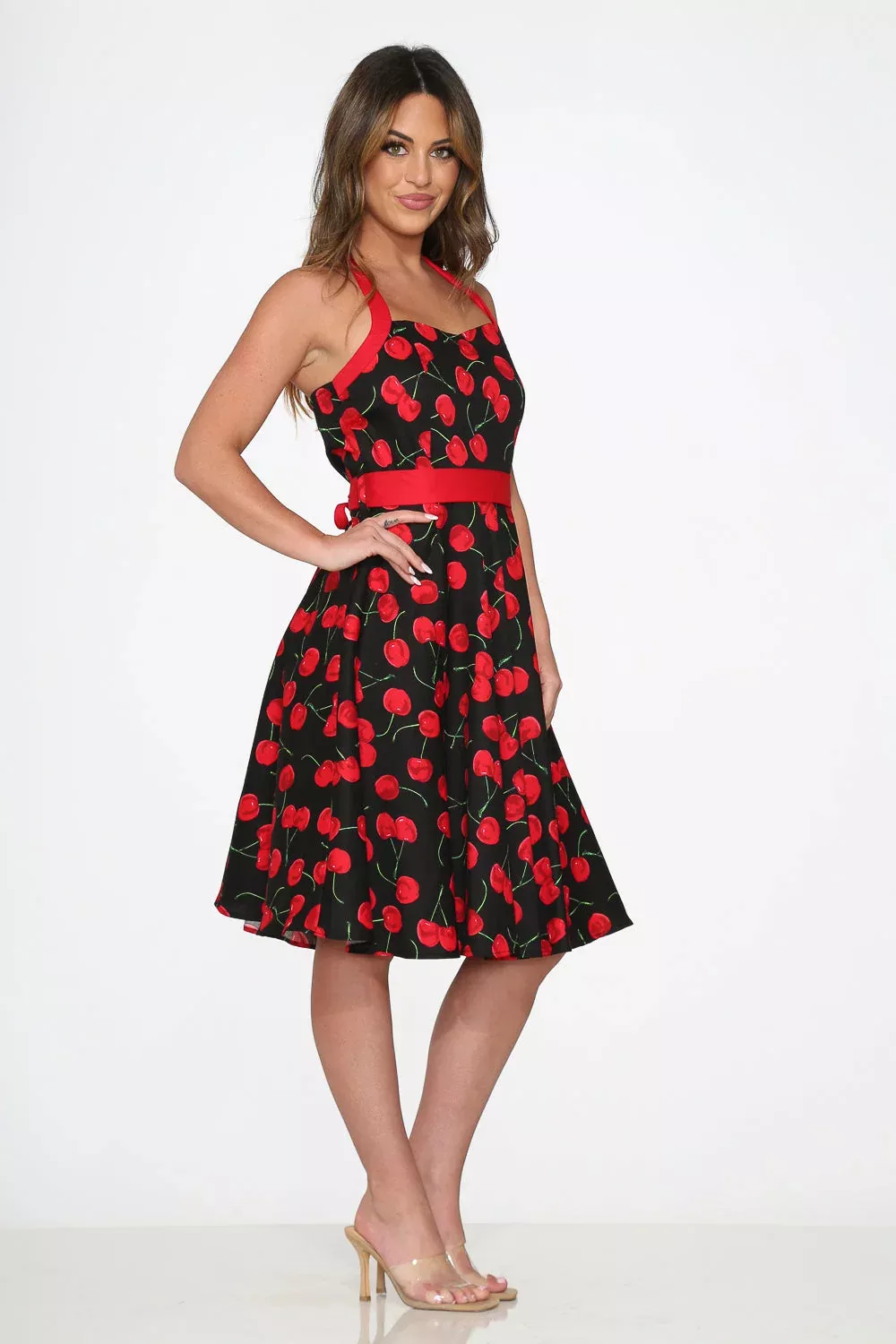 Black & Red Cherry Halter Dress