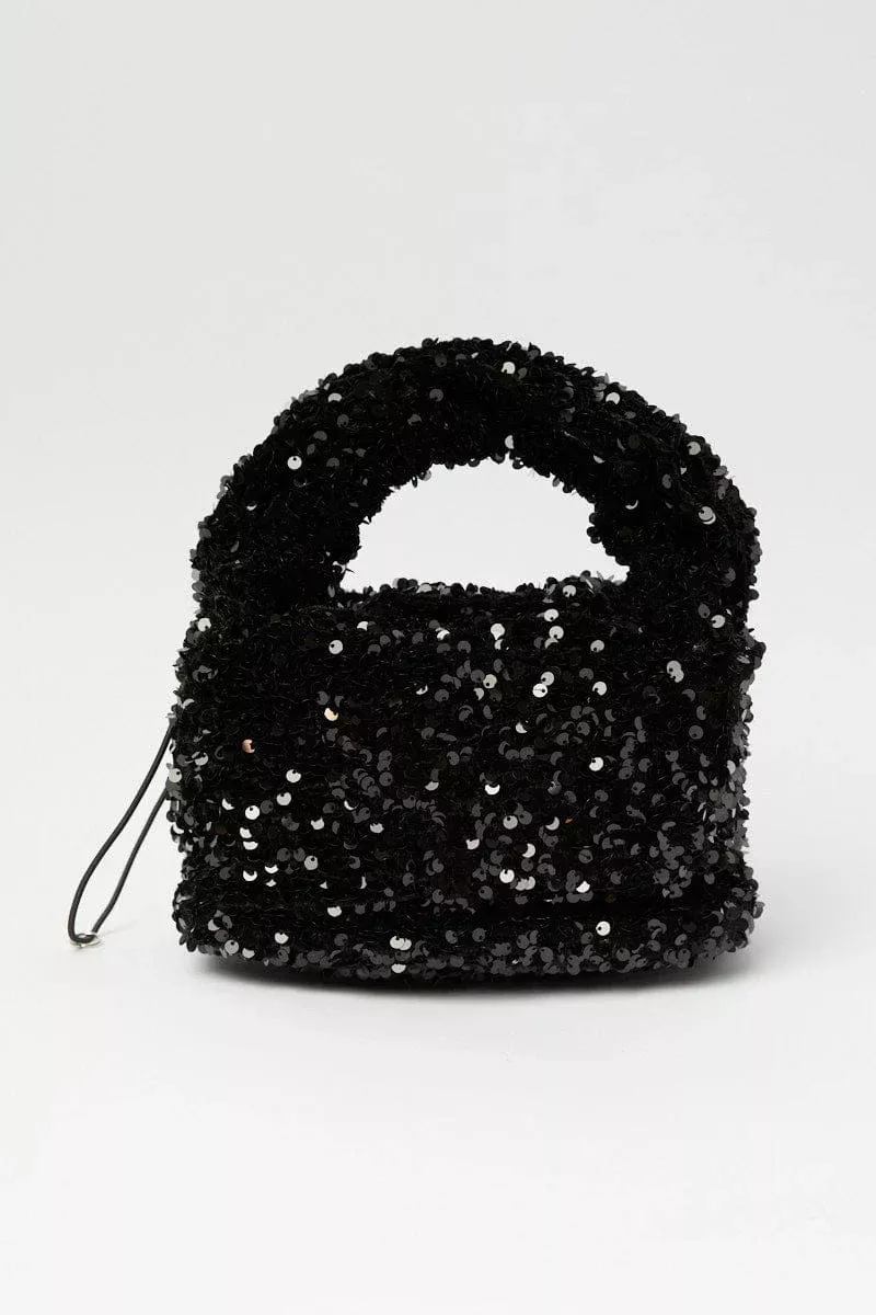 Black Sequin Detail Hand Bag