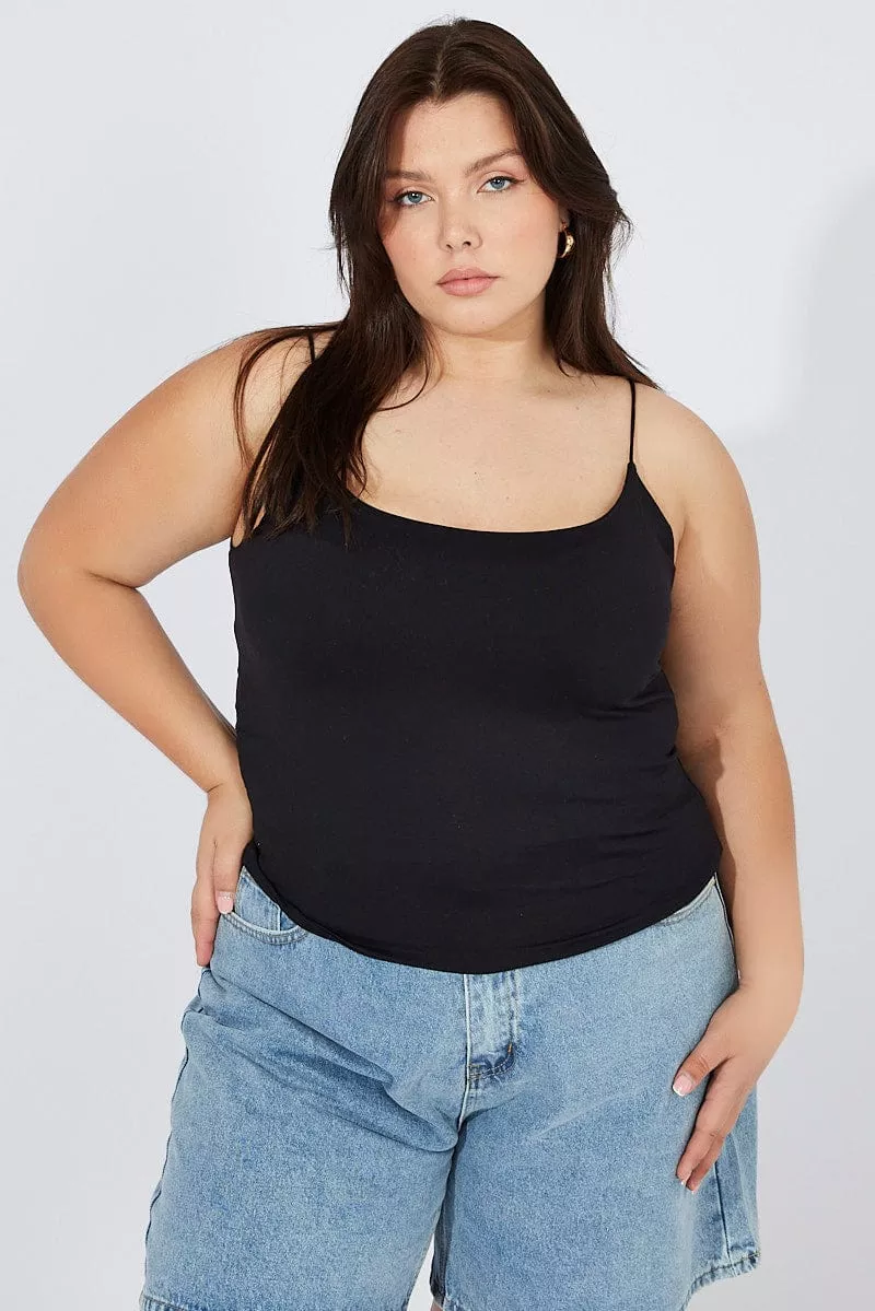 Black Singlet Top Scoop Neck Supersoft