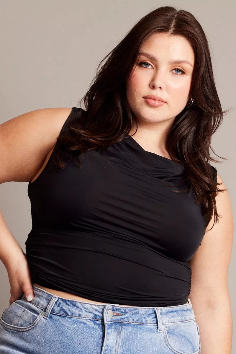 Black Tank Top Cowl Neck