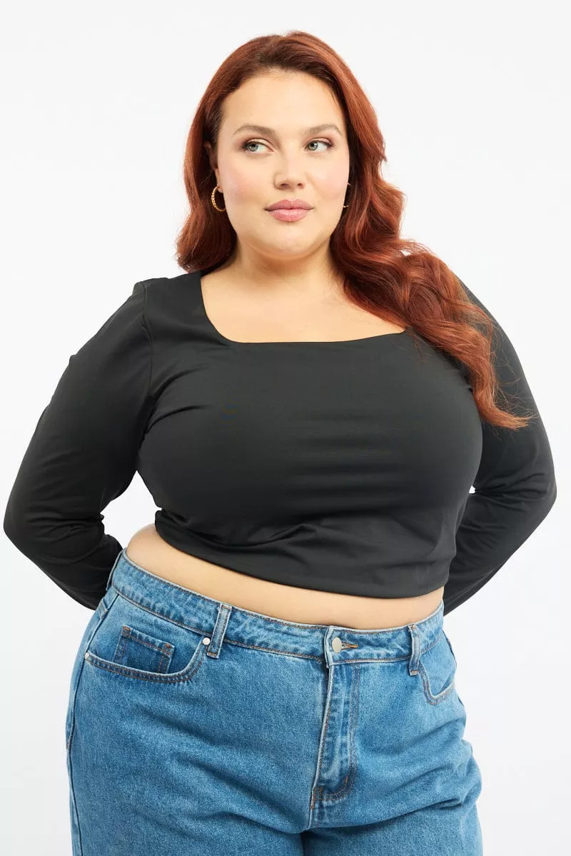 Black Top Long Sleeve Square Neck
