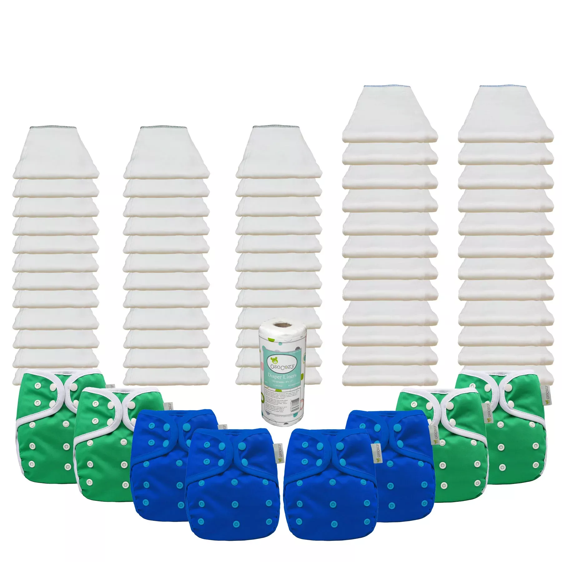 Bleached Basic Prefold Diaper Package with OsoCozy One Sized Covers