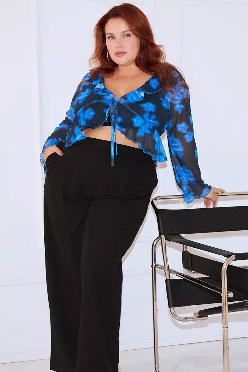 Blue Abstract Mesh Frill Bolero Jacket