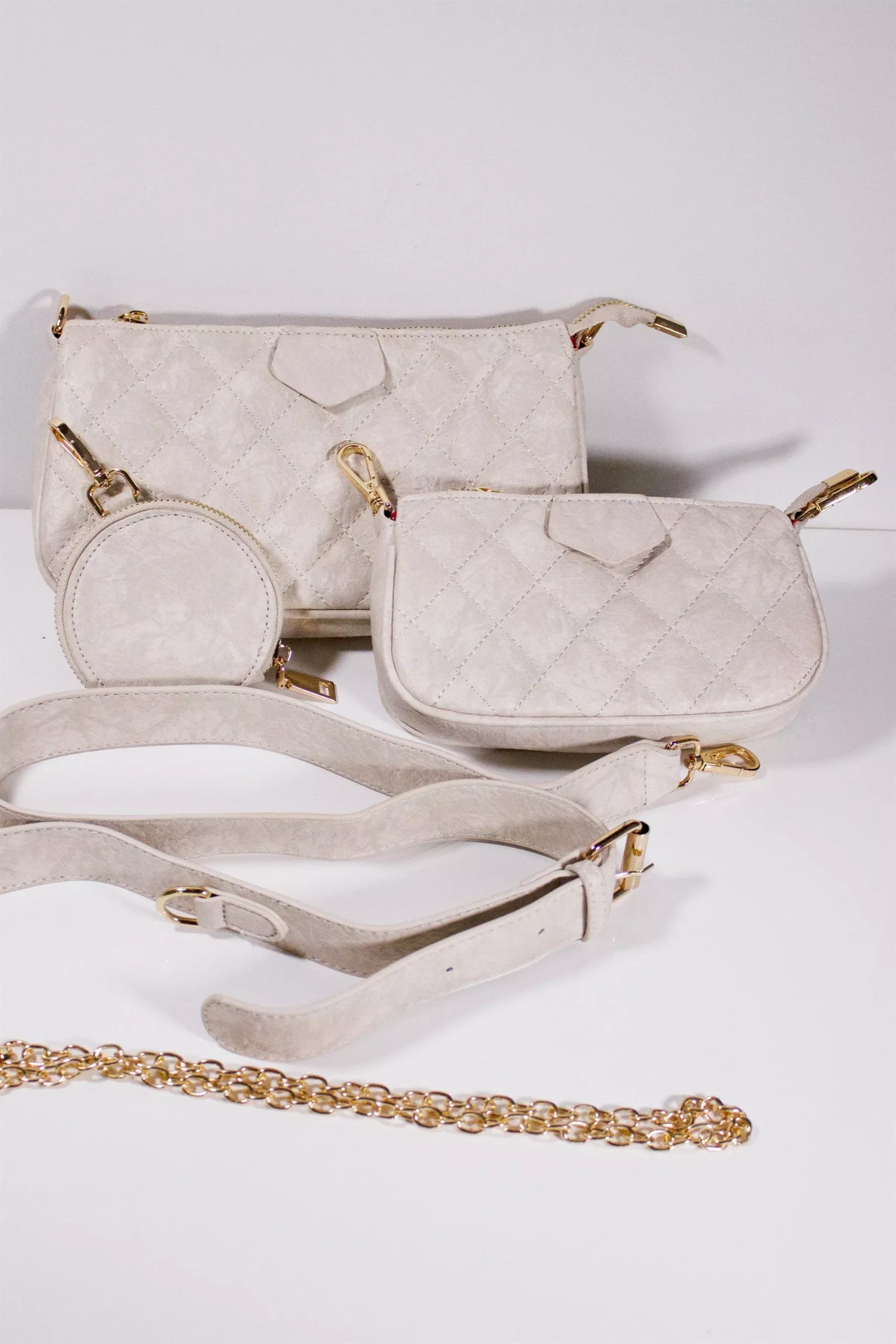 Blue District Bag Set X3 Sable Vegan Leather Beige