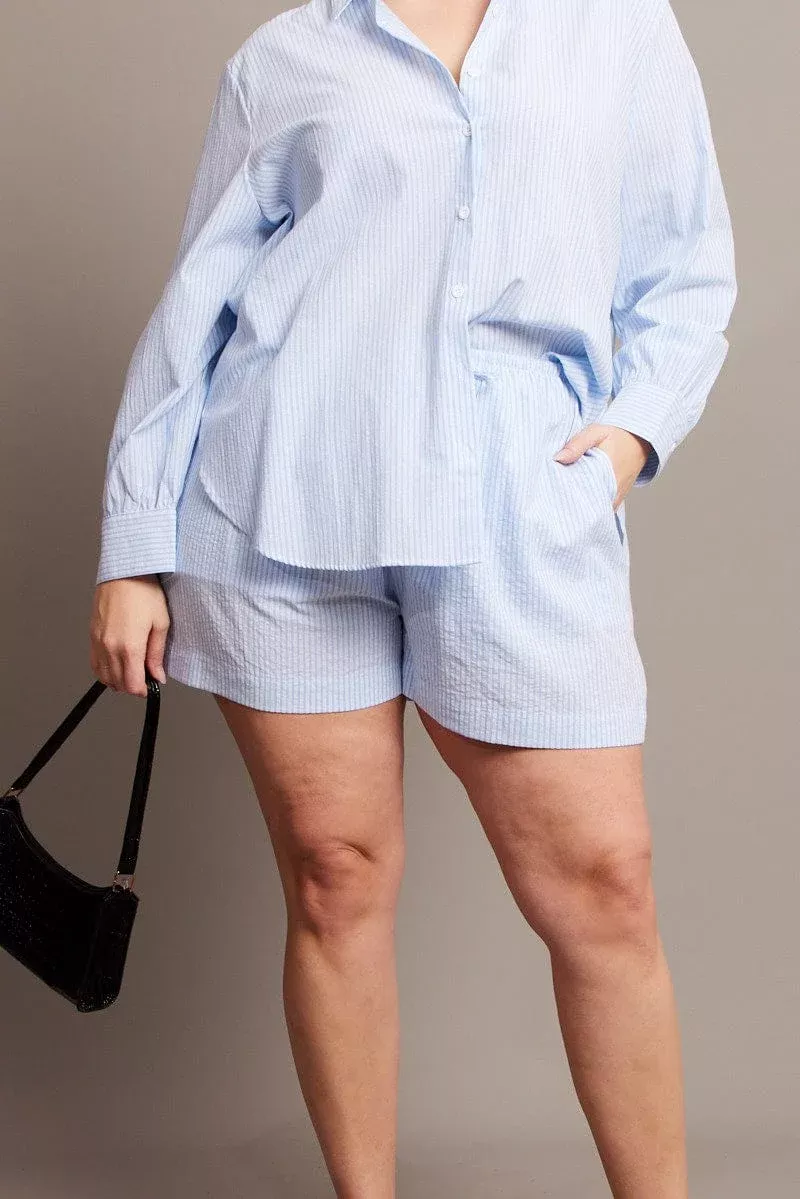 Blue Stripe Shorts Elasticated Waist