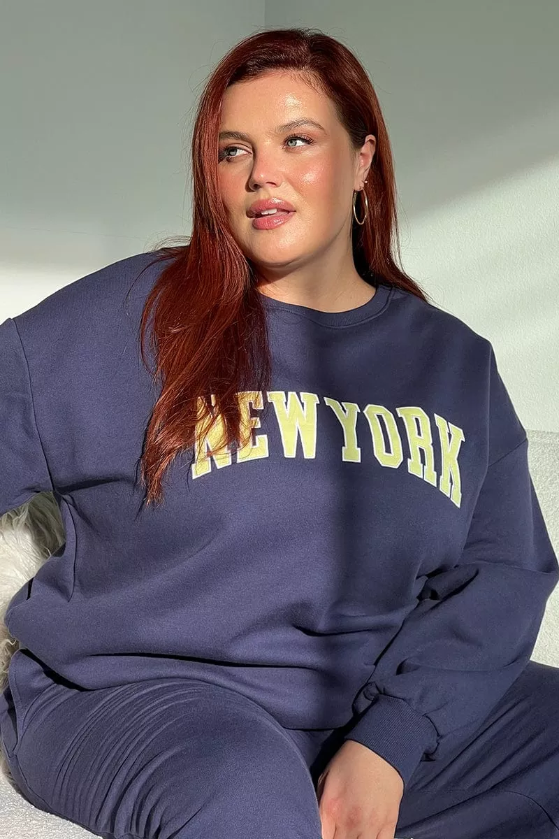 Blue Sweatshirt Long Sleeve Crew Neck