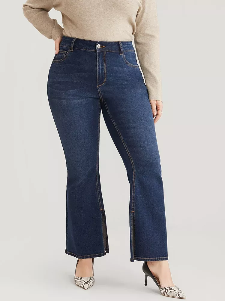 Bootcut Very StretchyHigh Rise Dark Wash Split Hem Jeans