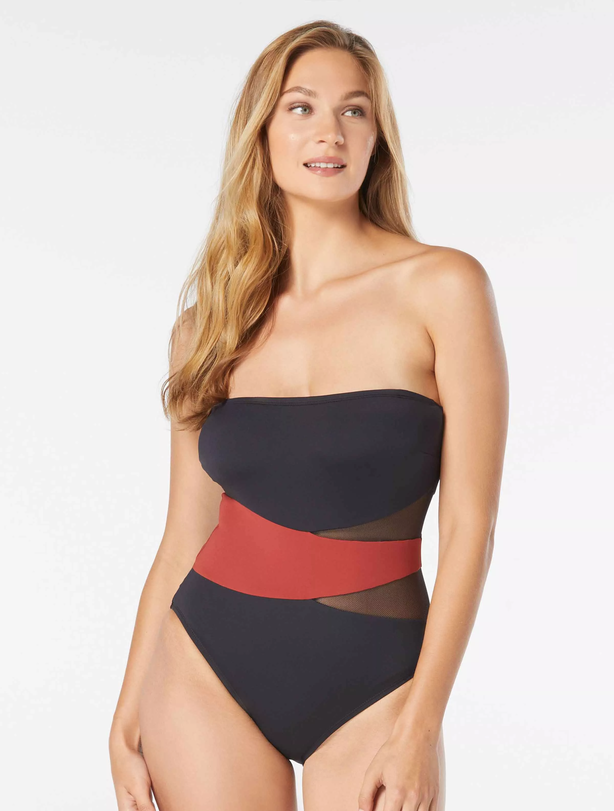 Coco Contours Level Mesh Bandeau Bra Sized Underwire One Piece Swimsuit - Keepsake
