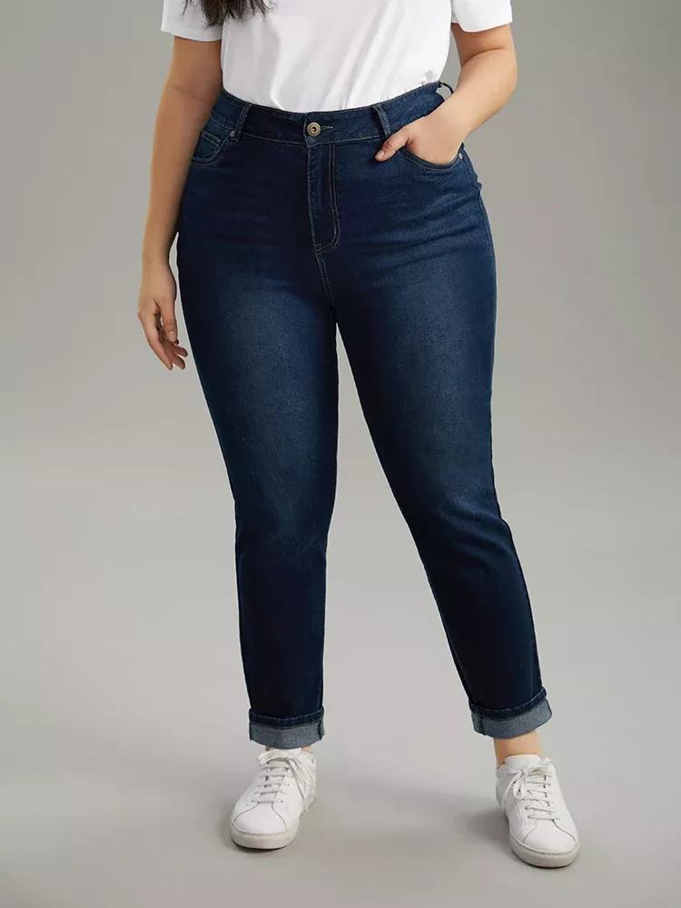 Cutoff Roll Hem Full Length Jeans