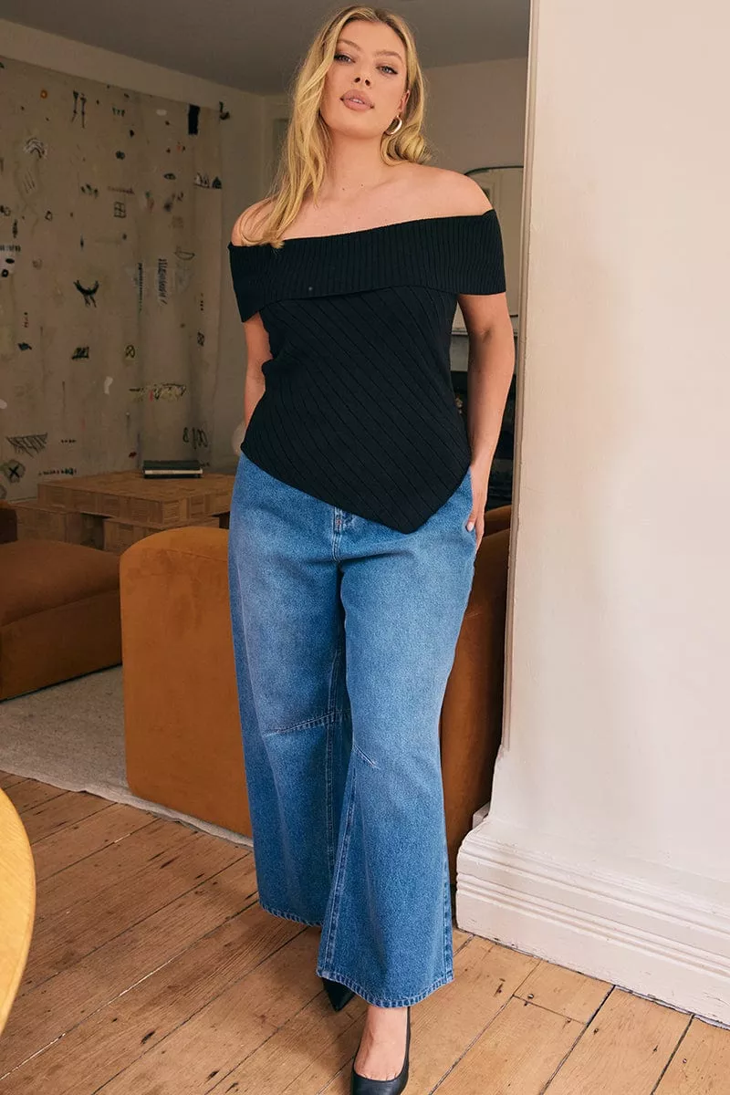 Denim Barrel Jeans Mid Rise