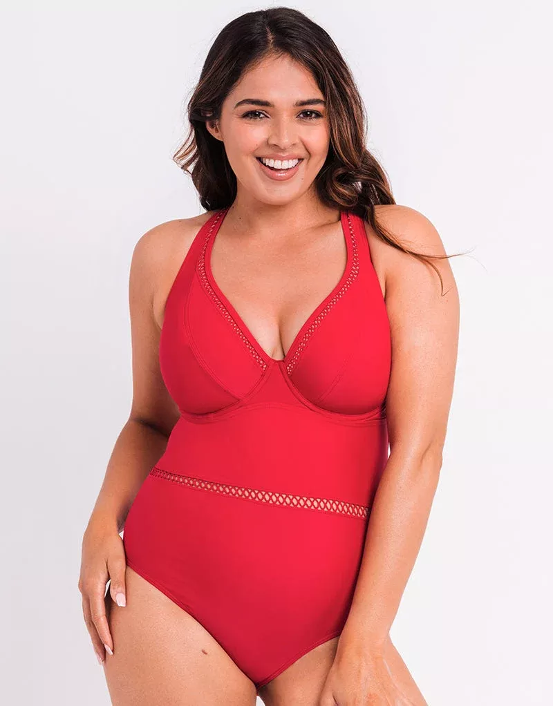 First Class Multiway Plunge Swimsuit Red