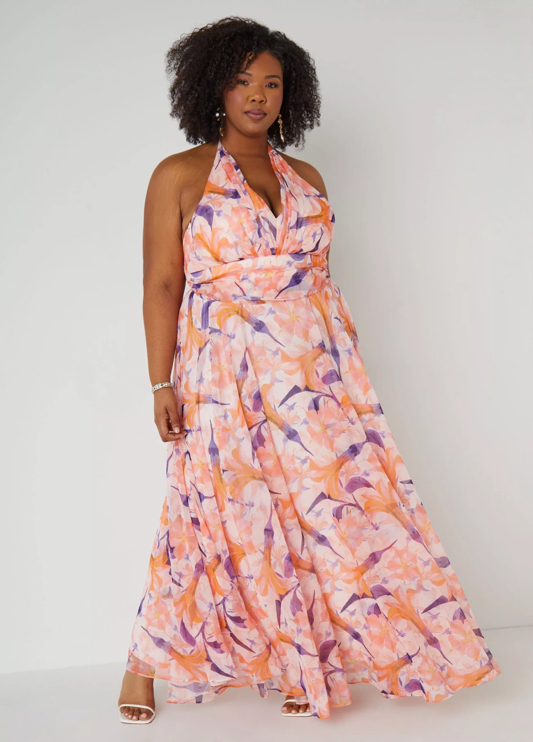 Floral Organza Halter Gown