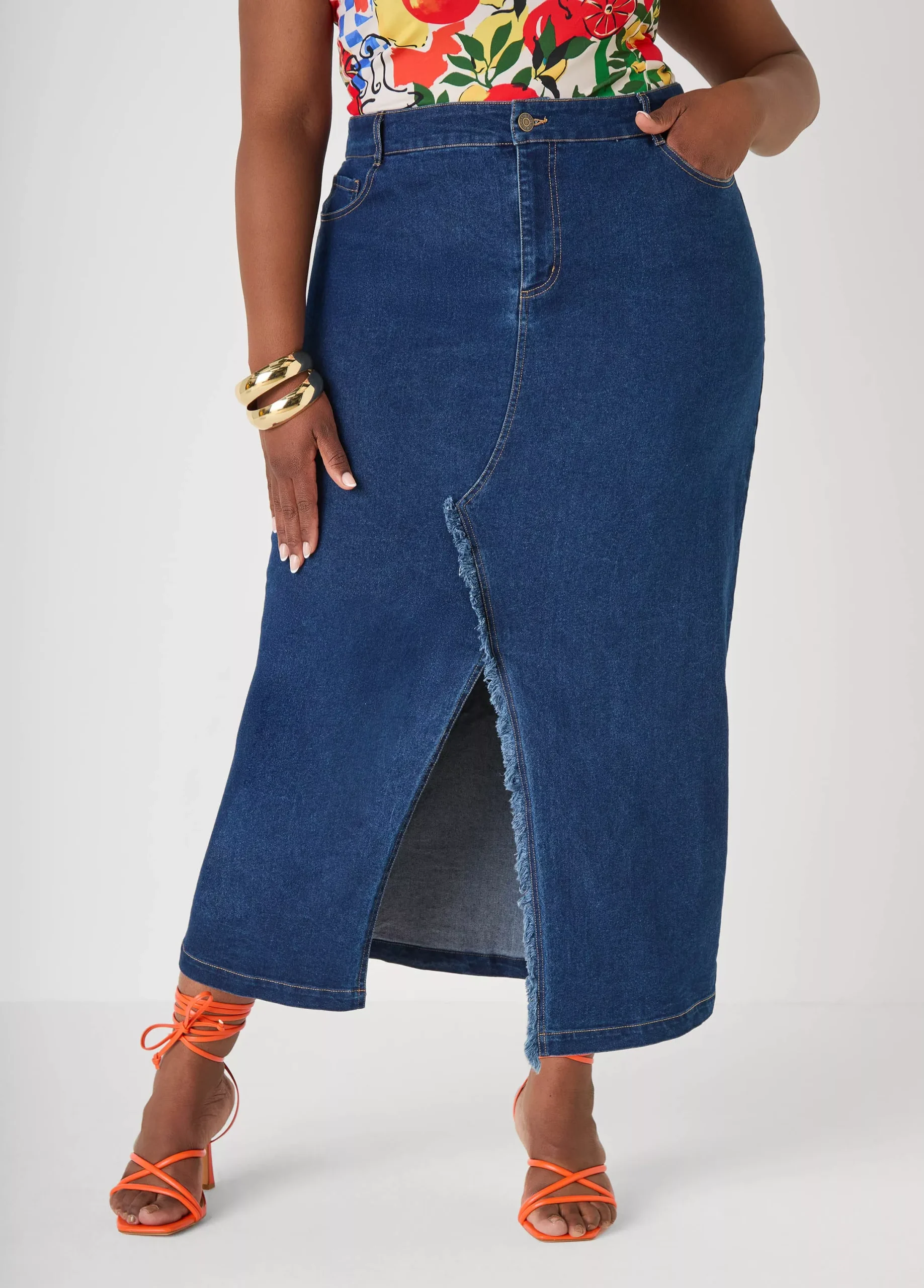 Frayed Denim Maxi Skirt