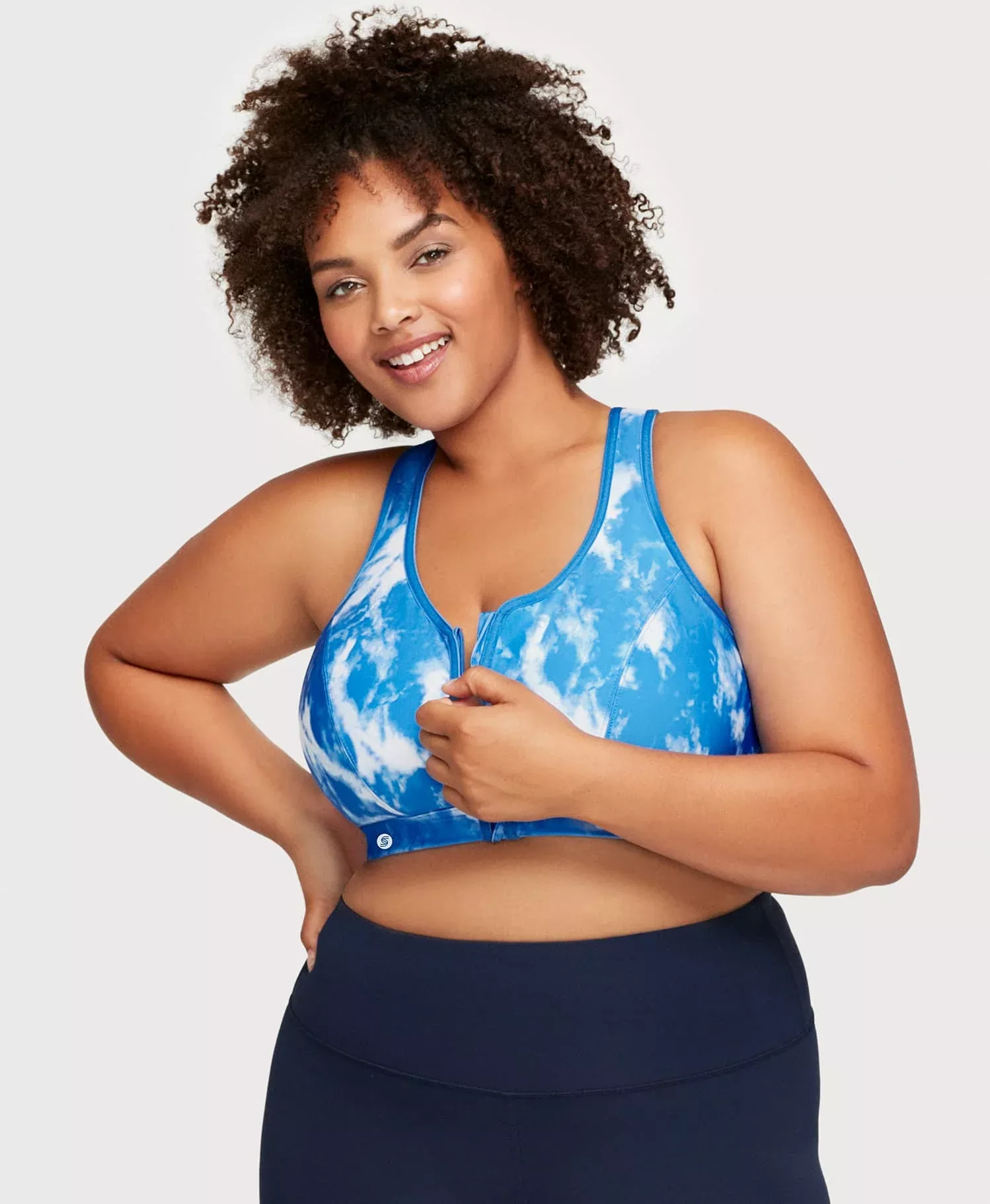 Front-Closure Zip Up Sports Bra Blue