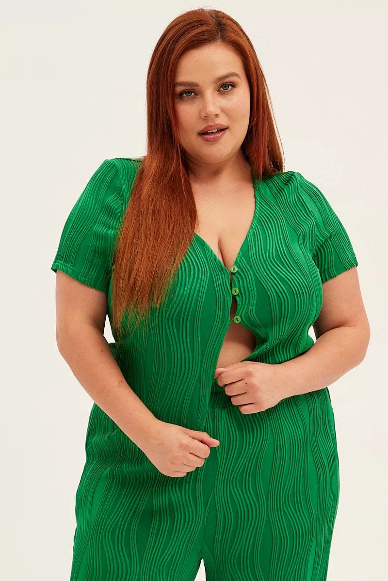 Green Button Open Top Wavy Jersey