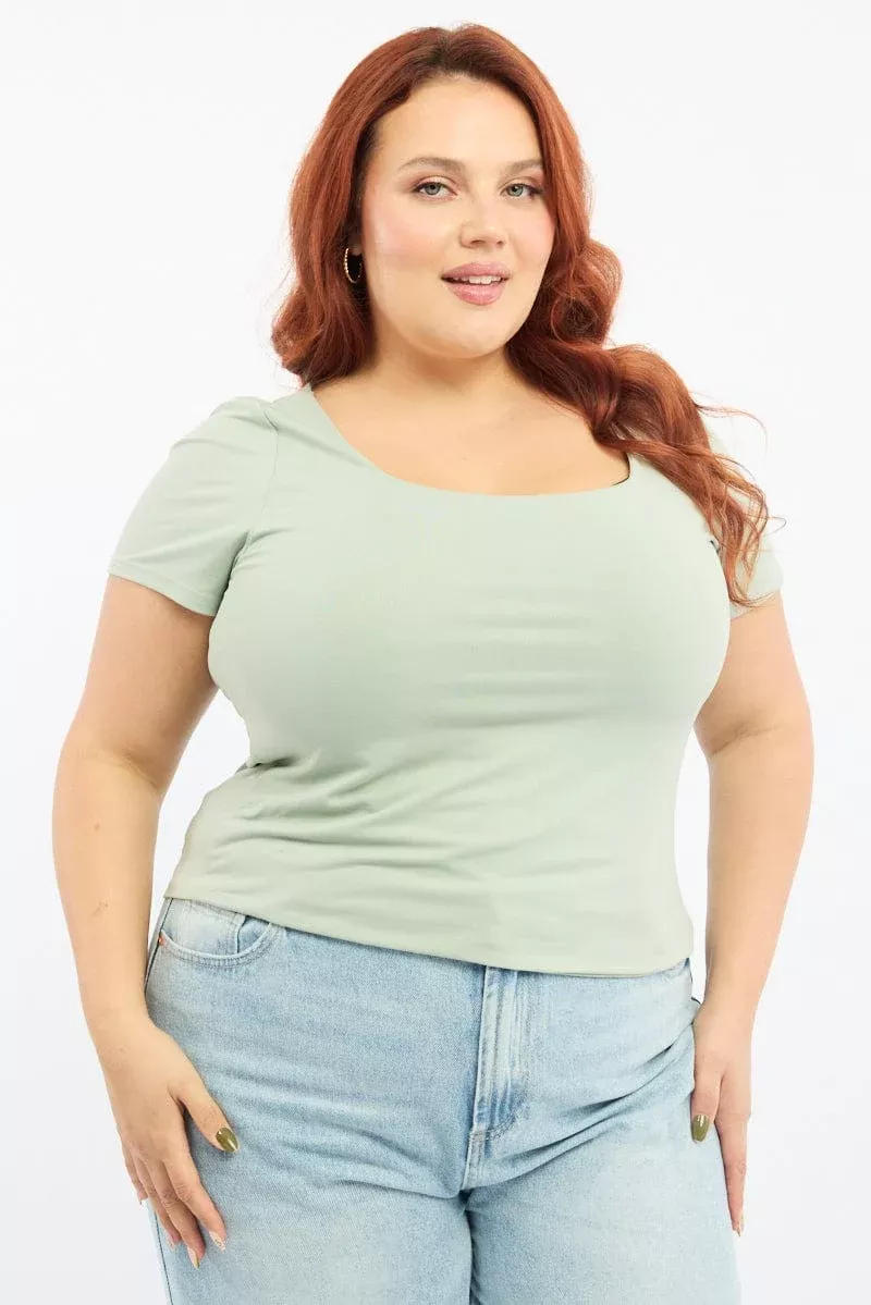 Green Top Short Sleeve Scoop Neck Supersoft