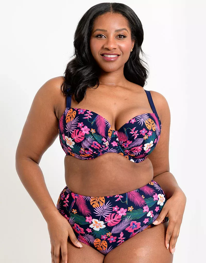 Hawaii Sands Padded Balcony Bikini Top Navy PrintMulticolour
