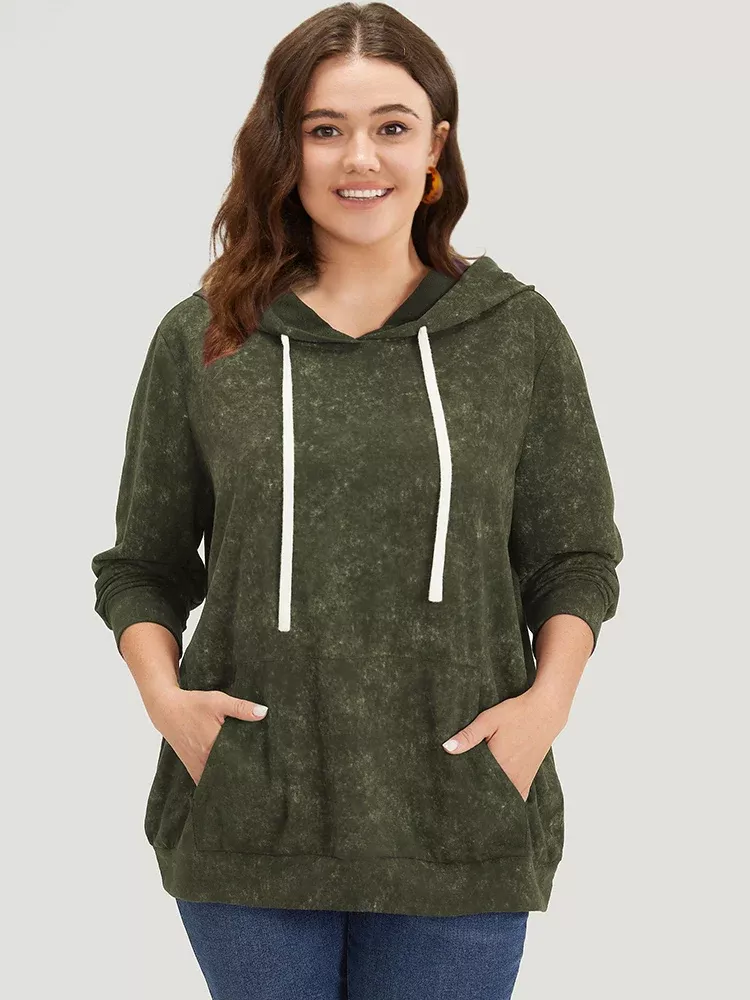 Hooded Ties Pocket Elastic Cuffs Sweatshirt