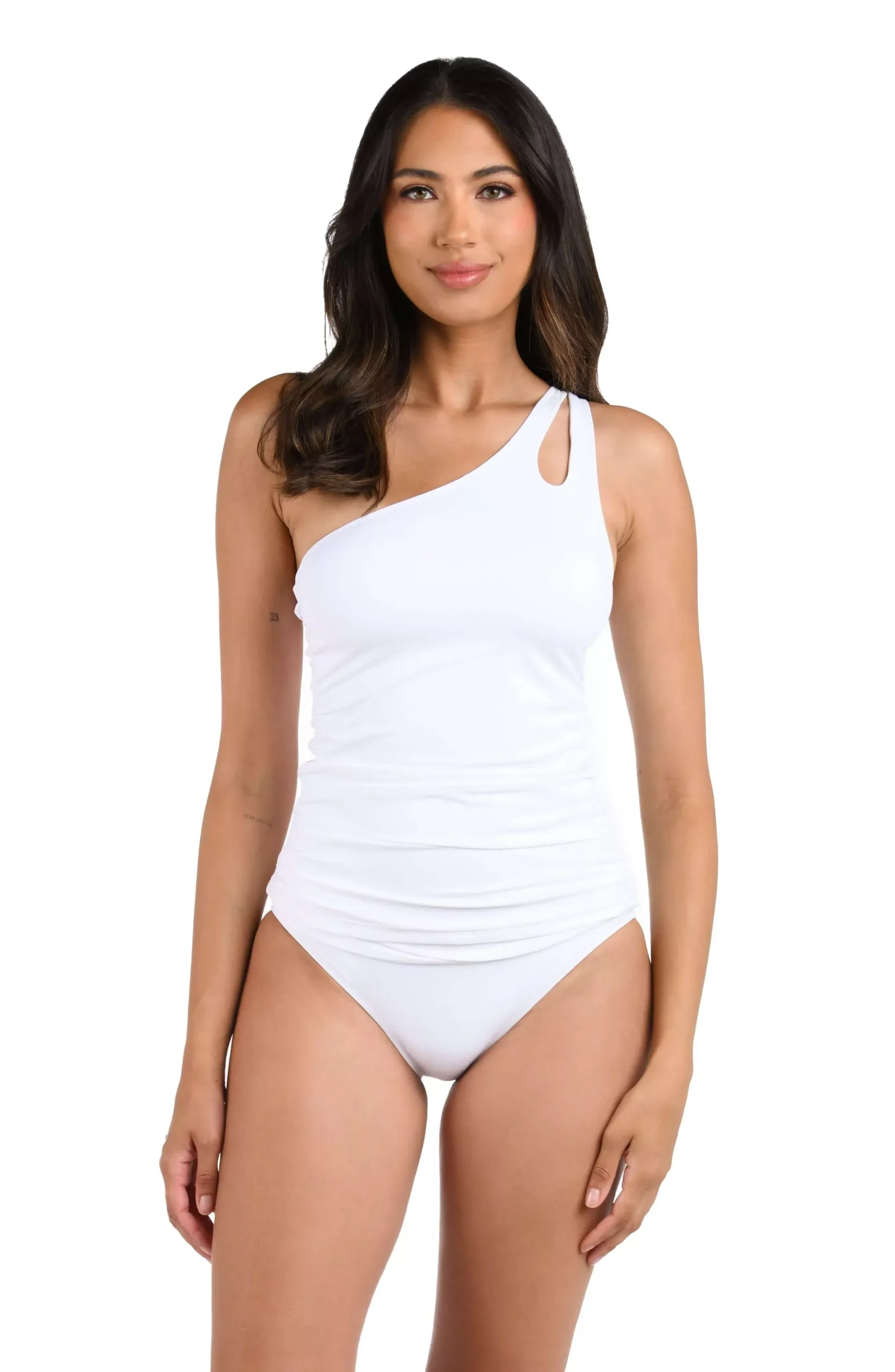 Island Goddess One Shoulder Keyhole Tankini Top - White