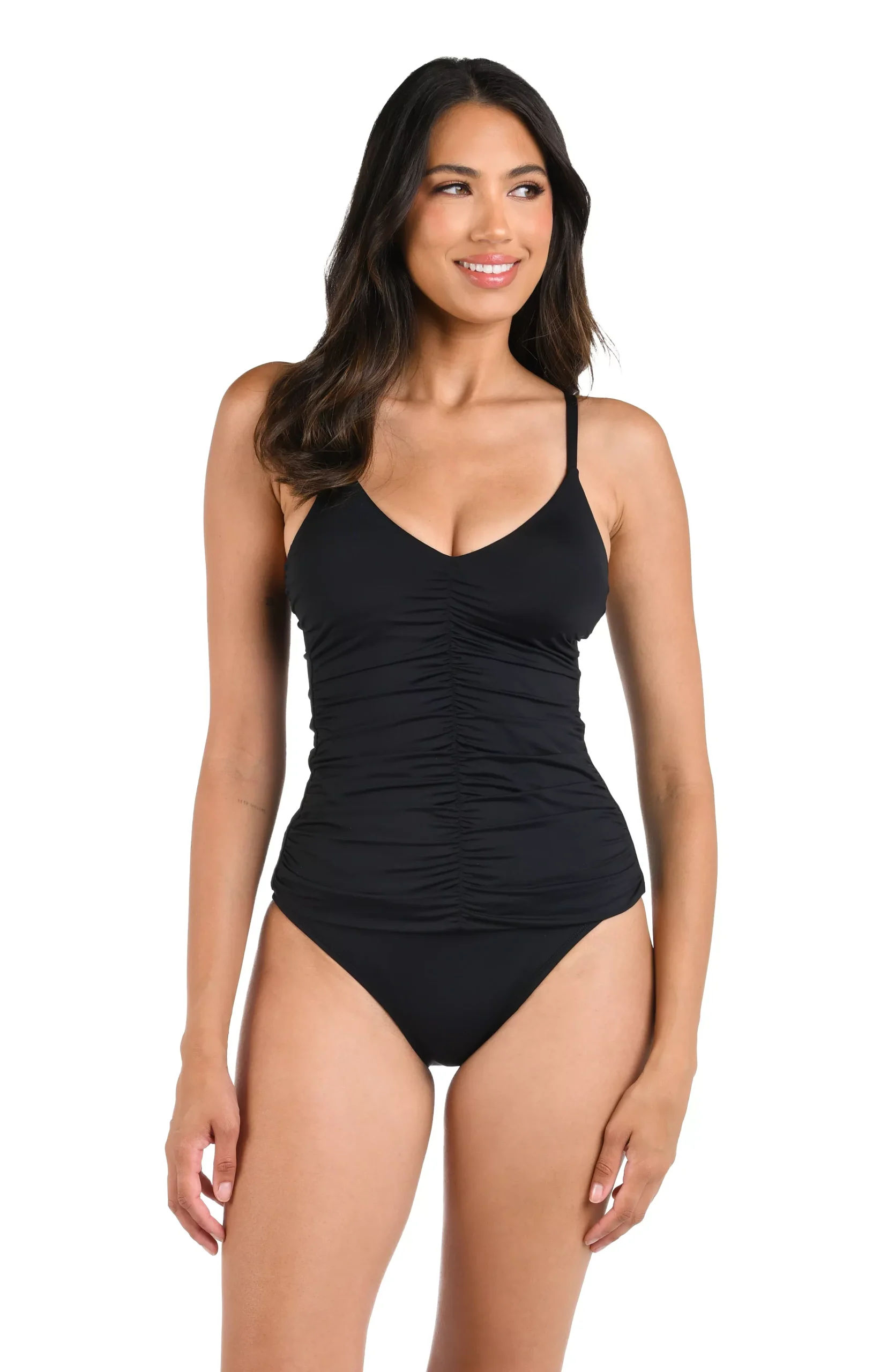 Island Goddess V-Neck Shirred Front Tankini Top