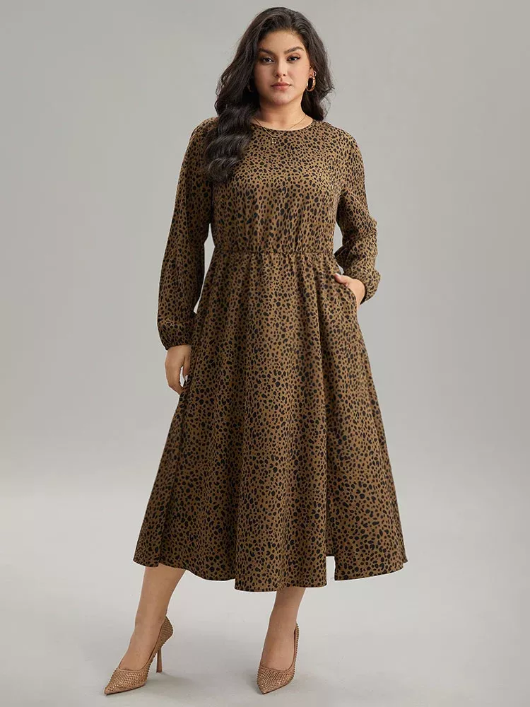 Leopard Print Pocket Split Side Keyhole Dress